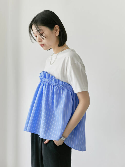 Samansa Mos2 blue「アソートドッキングプルオーバー」|Tシャツ・カットソー|