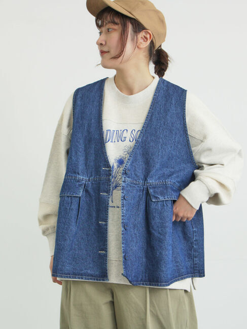 Samansa Mos2「Vネックオーバーベスト」|ダウンベスト・ベスト|ブルー