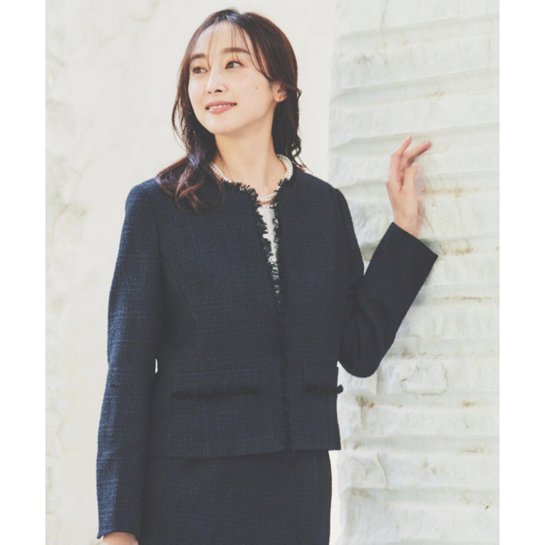 UNTITLED「【入卒/セレモニー/通勤】ラメツイード ノーカラージャケット」|ノーカラージャケット|ネイビー(494)