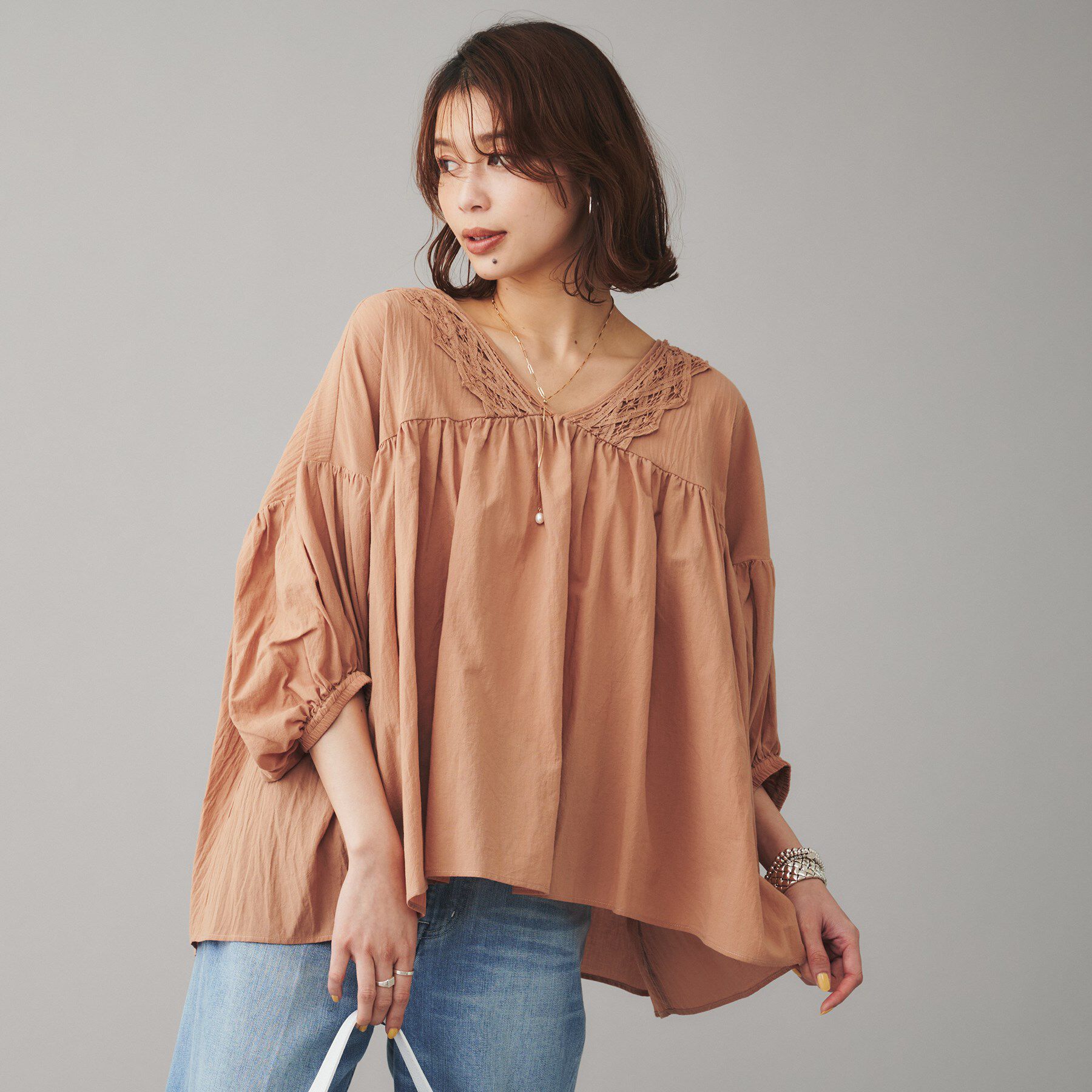 UNTITLED「【Liyoca】コットンロール バテレンレースブラウス」|シャツ・ブラウス|オレンジ(069)