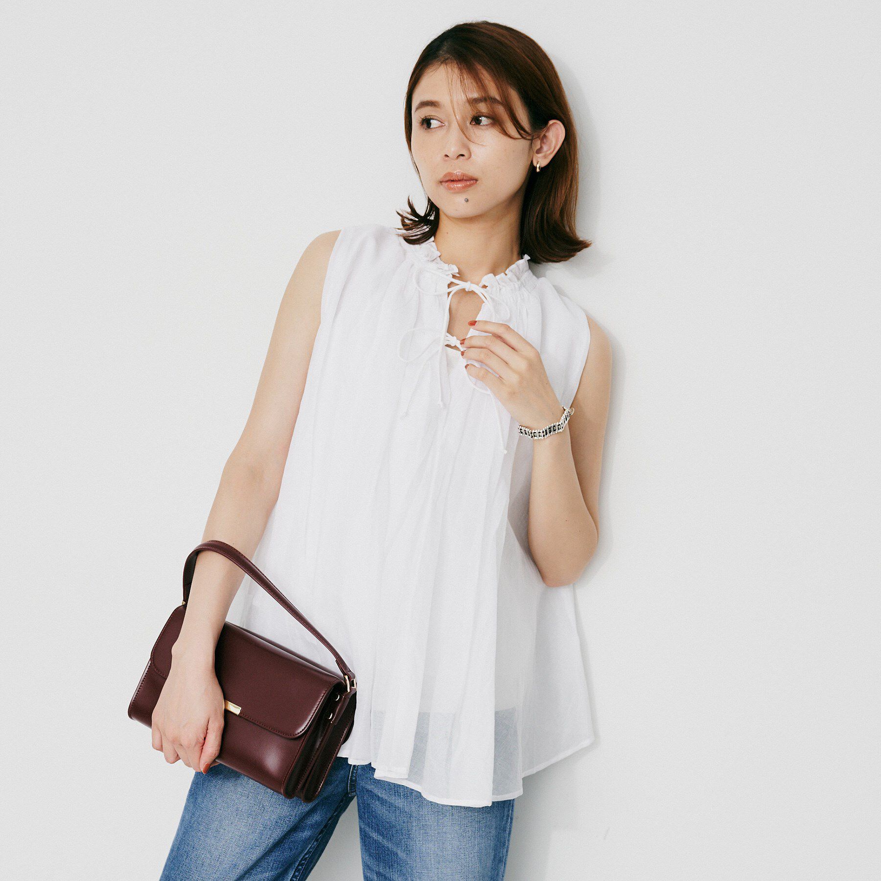 UNTITLED「【MARILYN MOON】シアースターチドコットンギャザーブラウス」|シャツ・ブラウス|