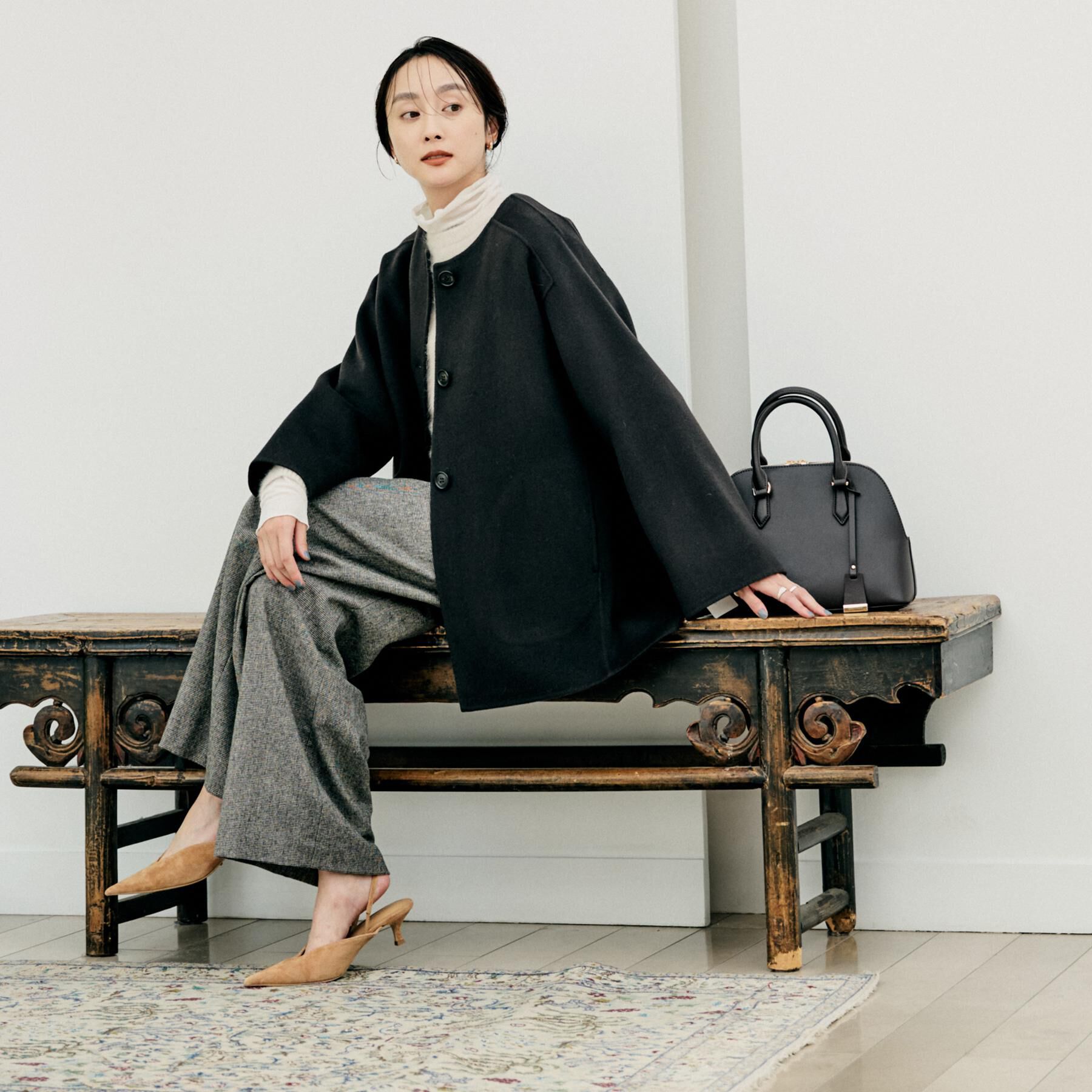 UNTITLED「【ミディ丈/軽やか】セミラグランリバー コート」|ノーカラーコート|