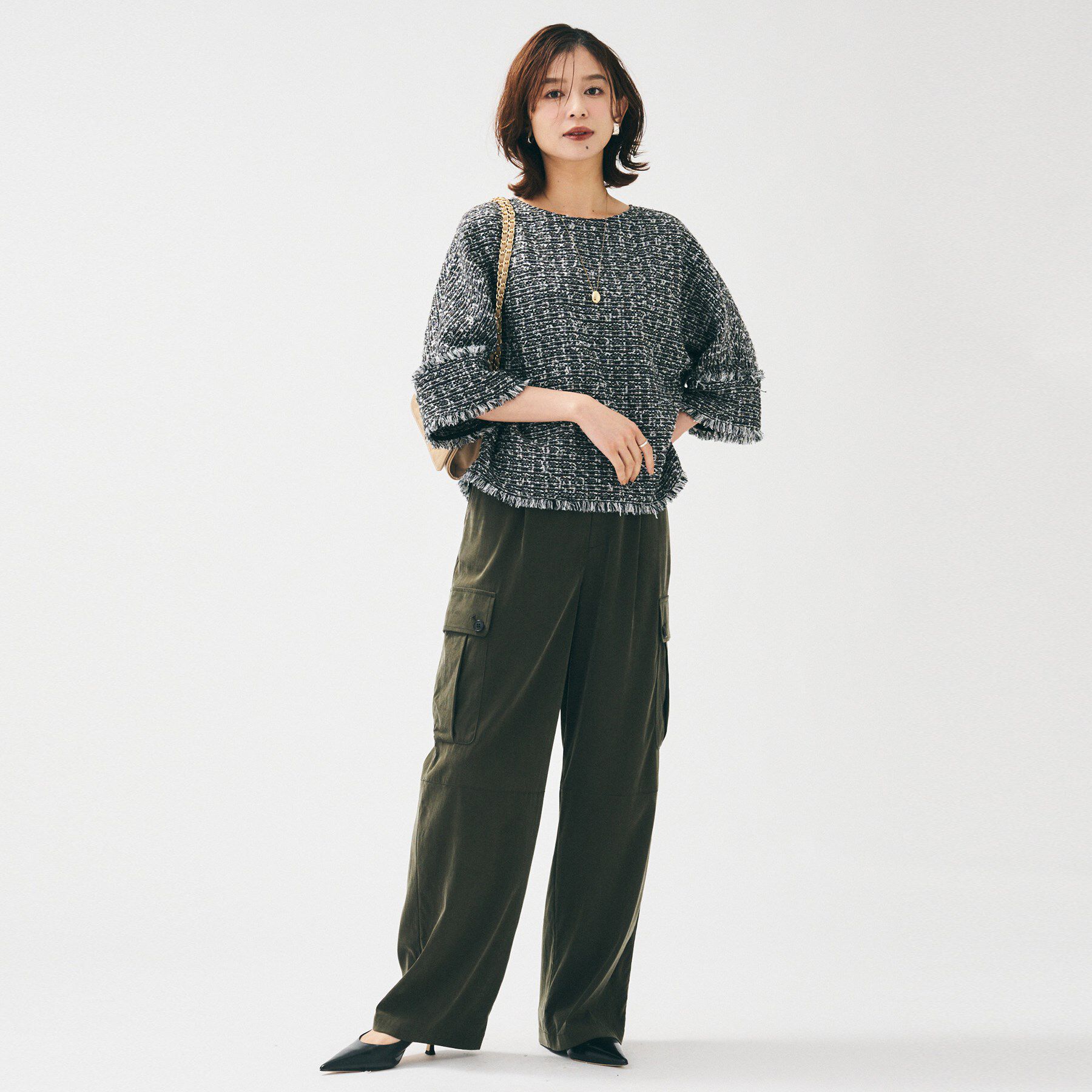 UNTITLED「【きれいめ／体型カバー】ツイードドルマントップス」|シャツ・ブラウス|