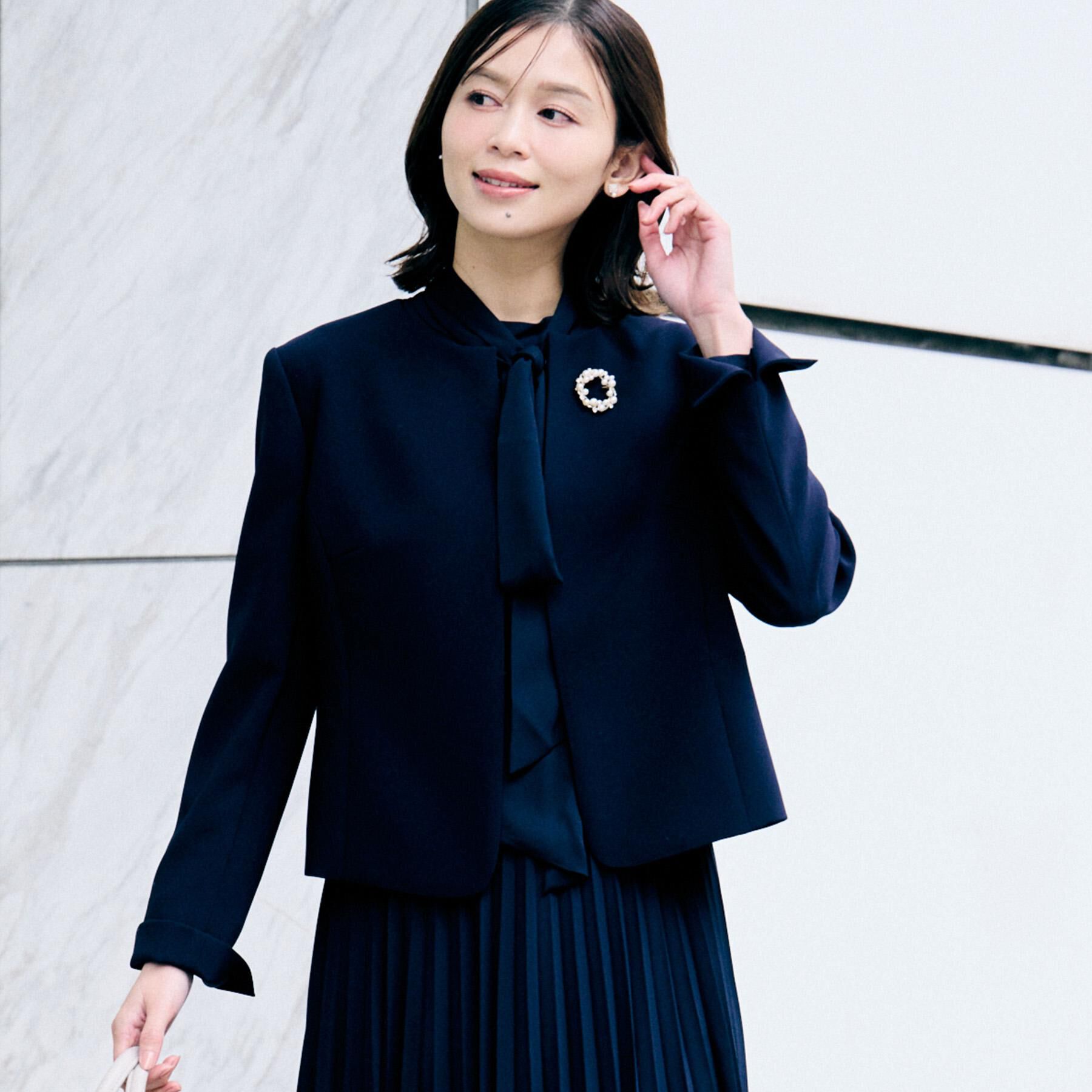 UNTITLED「【洗える/ストレッチ性/軽い】ノーカラージャケット」|ノーカラージャケット|ネイビー(094)