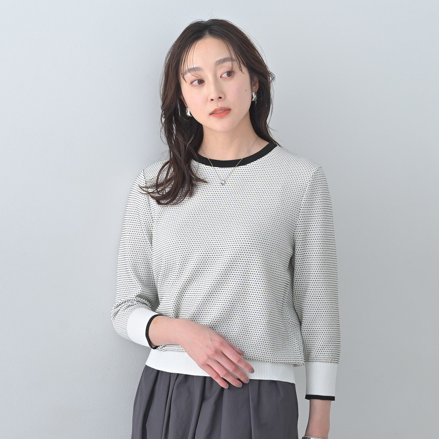 UNTITLED「【アンサンブル可/洗える】配色ハイゲージニットトップス」|ニット・セーター|