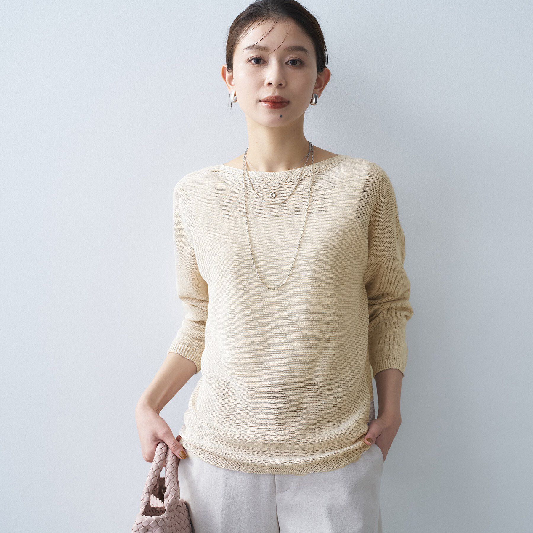 UNTITLED「【8色展開/洗える/程よい透け感】ドライタッチボートネックニット」|ニット・セーター|