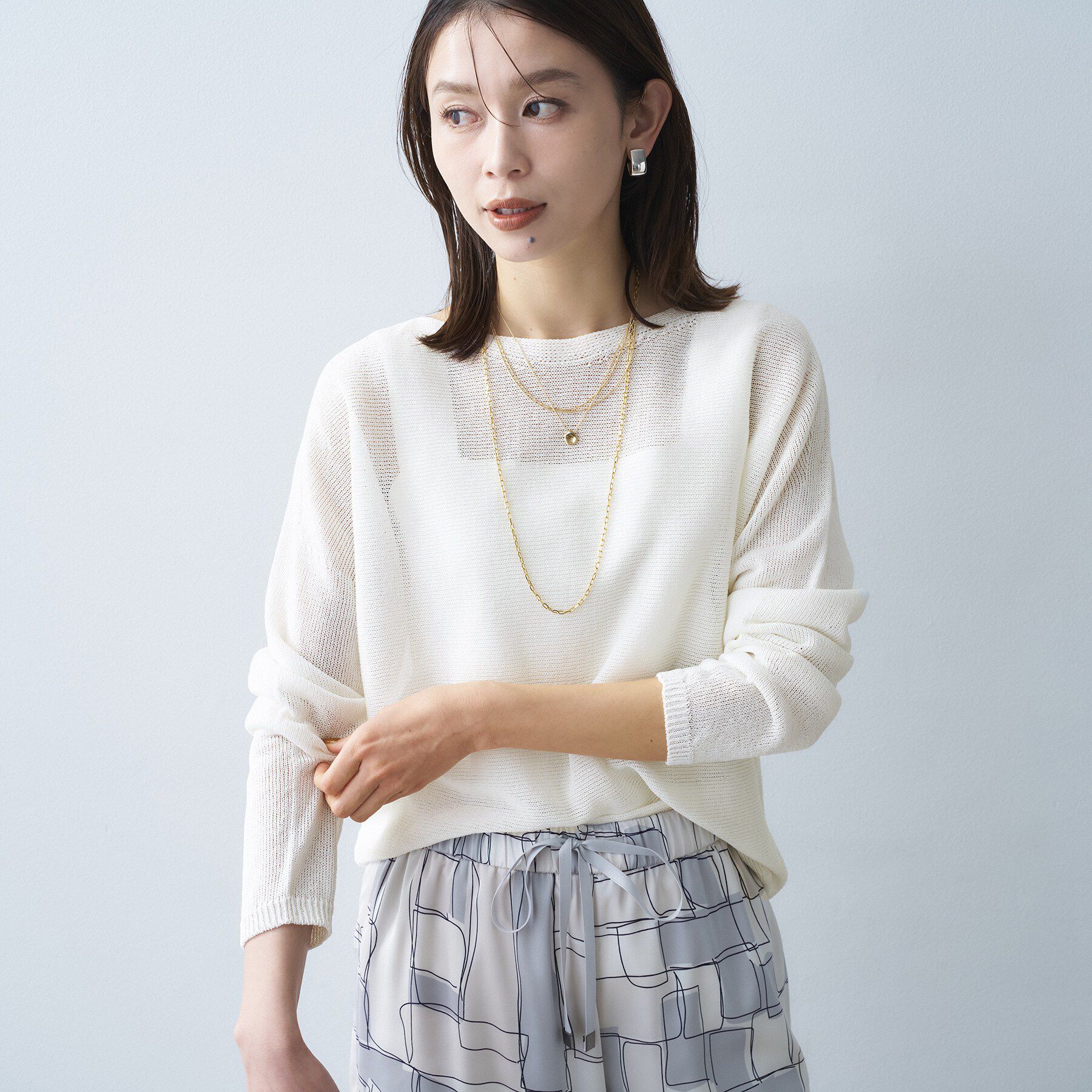 UNTITLED「【8色展開/洗える/程よい透け感】ドライタッチボートネックニット」|ニット・セーター|