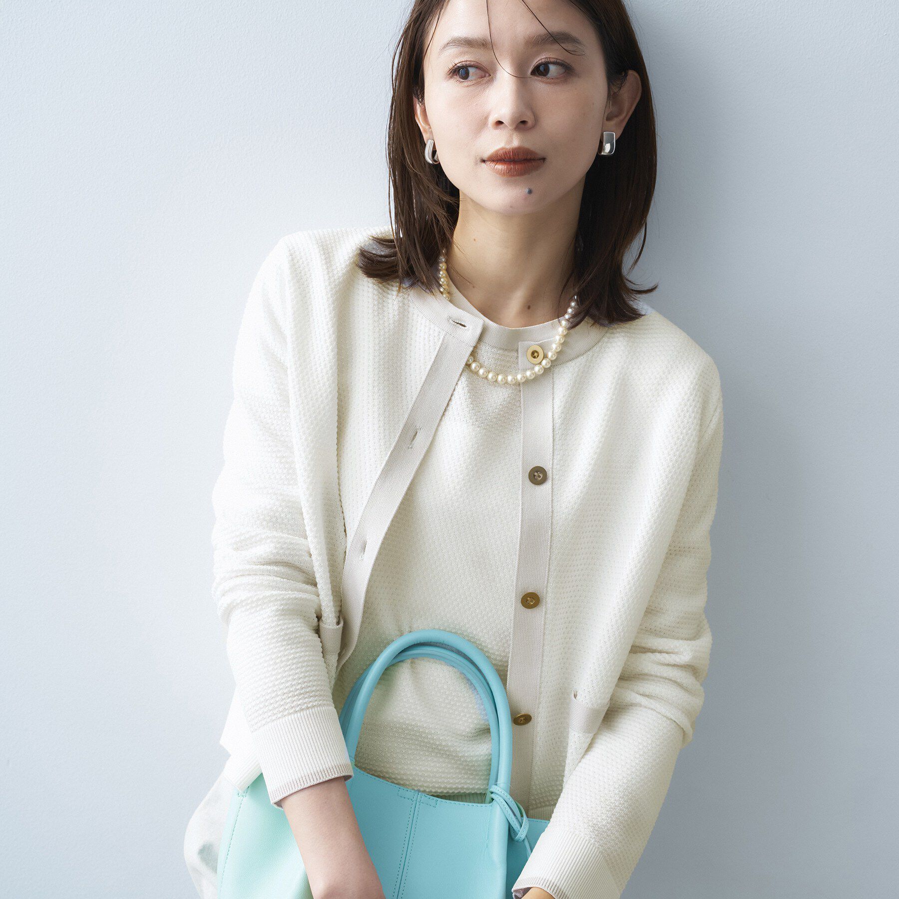 UNTITLED「【セットアップ可/ツイード風】配色ハイゲージニットカーディガン」|カーディガン|ライトグレー(510