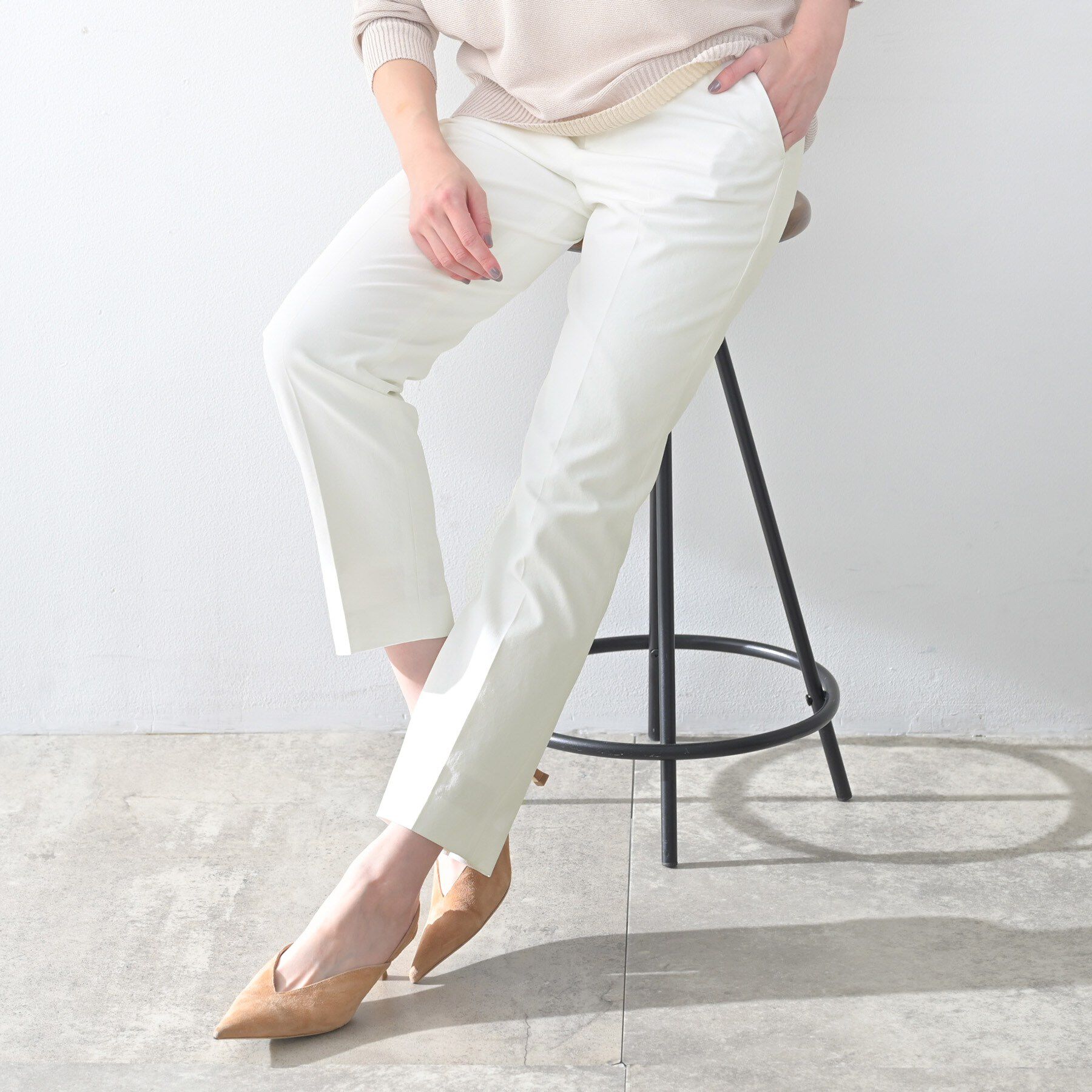 UNTITLED「【接触令感/洗える/後ろウエストゴム】オックステーパードパンツ」|その他|オフホワイト(003