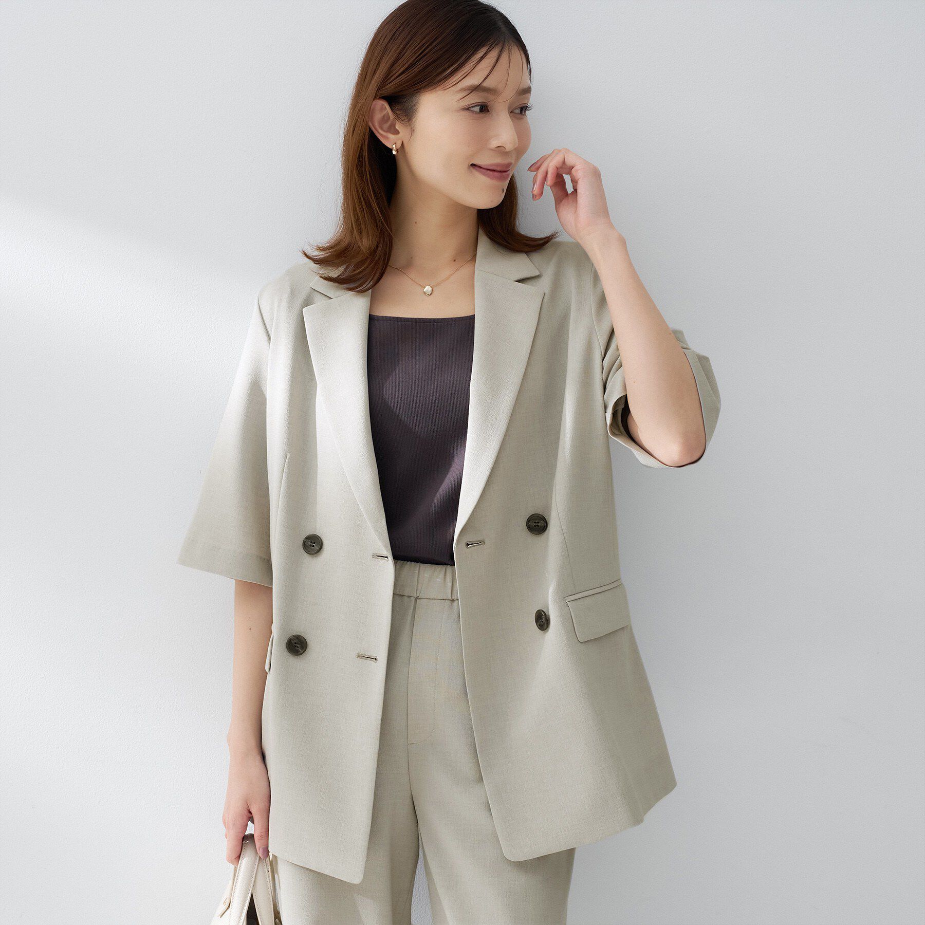 UNTITLED「【セットアップ可/接触令感/吸水速乾】ハーフスリーブジャケット」|テーラードジャケット|ライトグレー(011