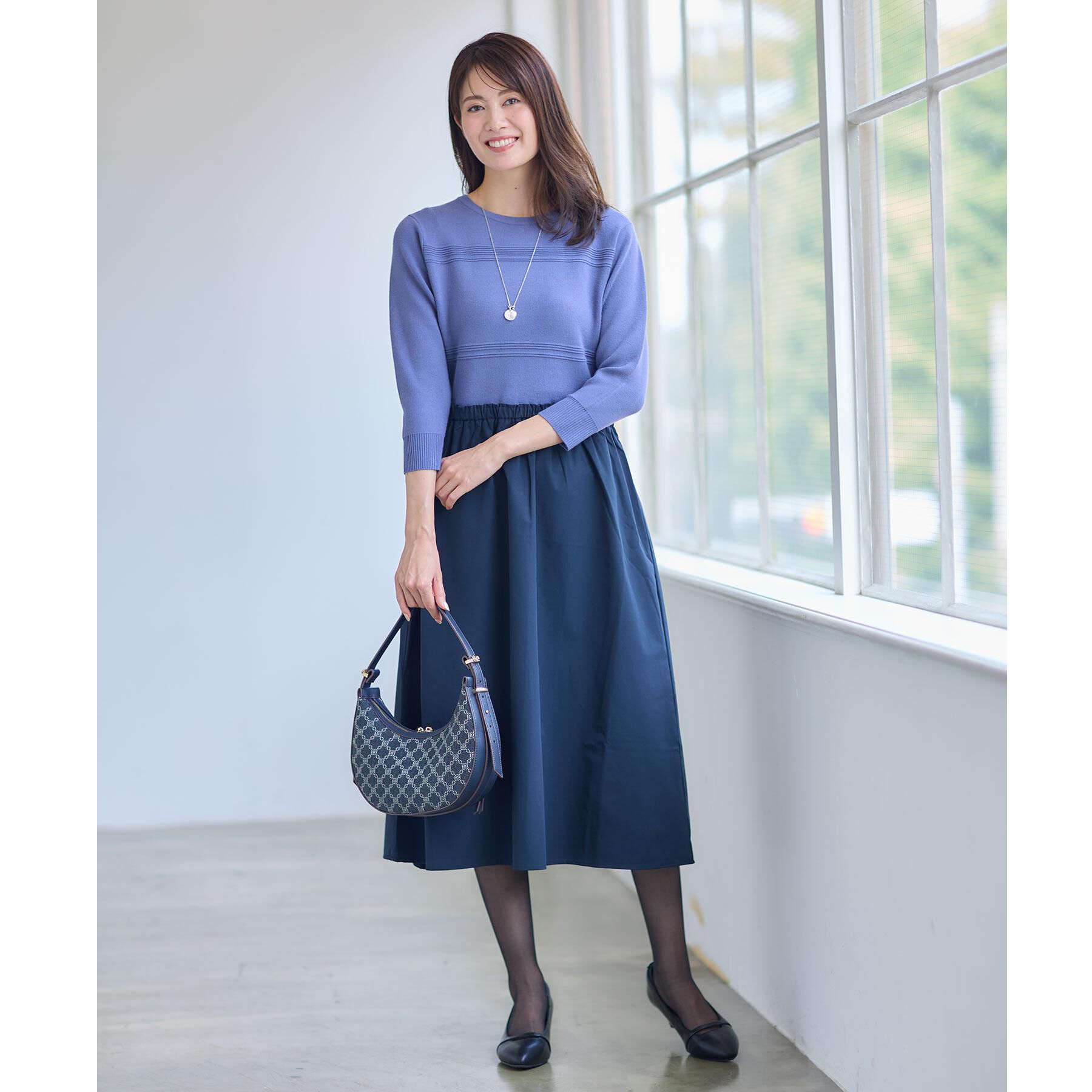 Reflect「【一枚で着映える◎／セットアップ可】ニット&times;タフタドッキングワンピース」|ワンピース|