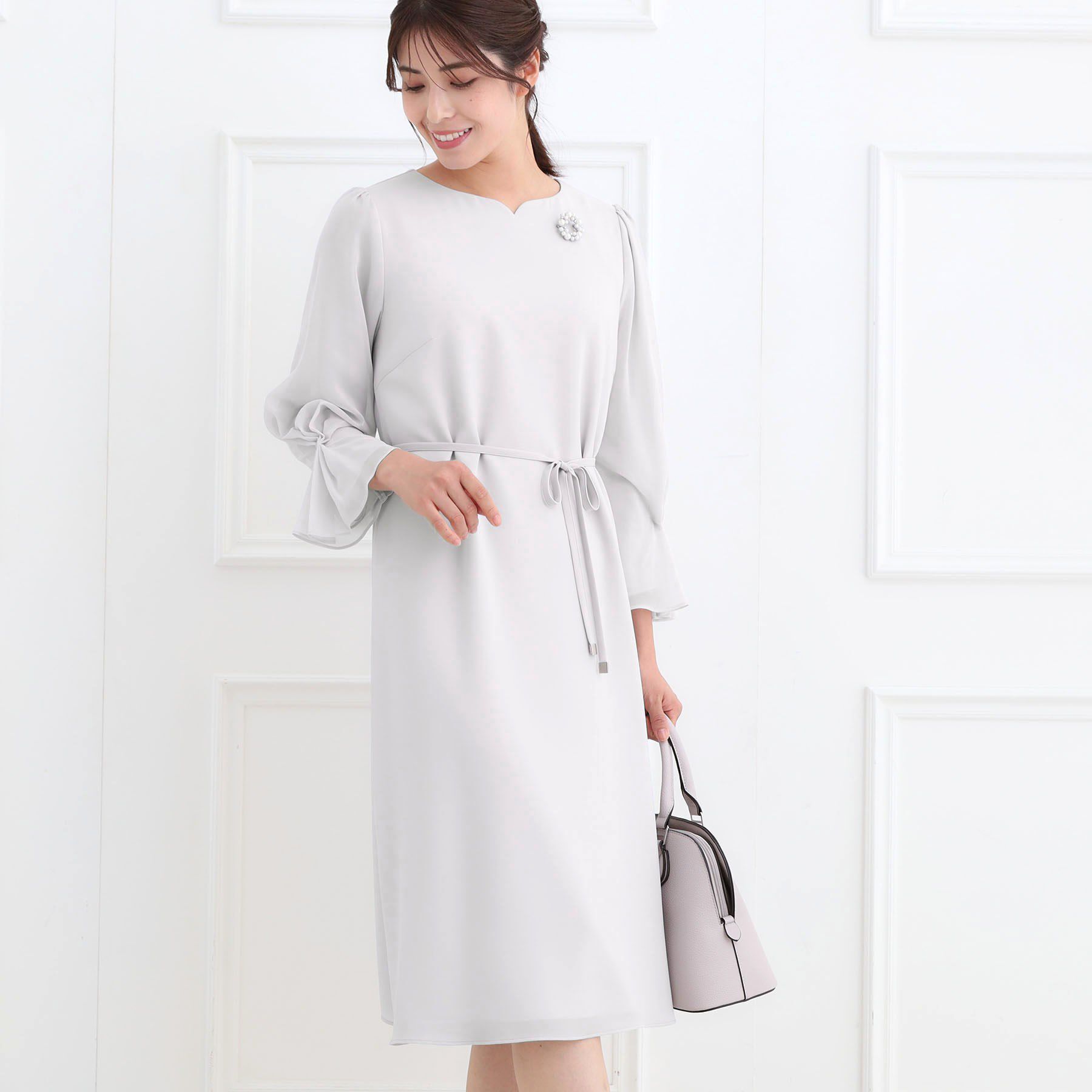 Reflect「【付属リボン付き】スリーブデザインジョーゼットワンピース」|ワンピース|ライトグレー(011