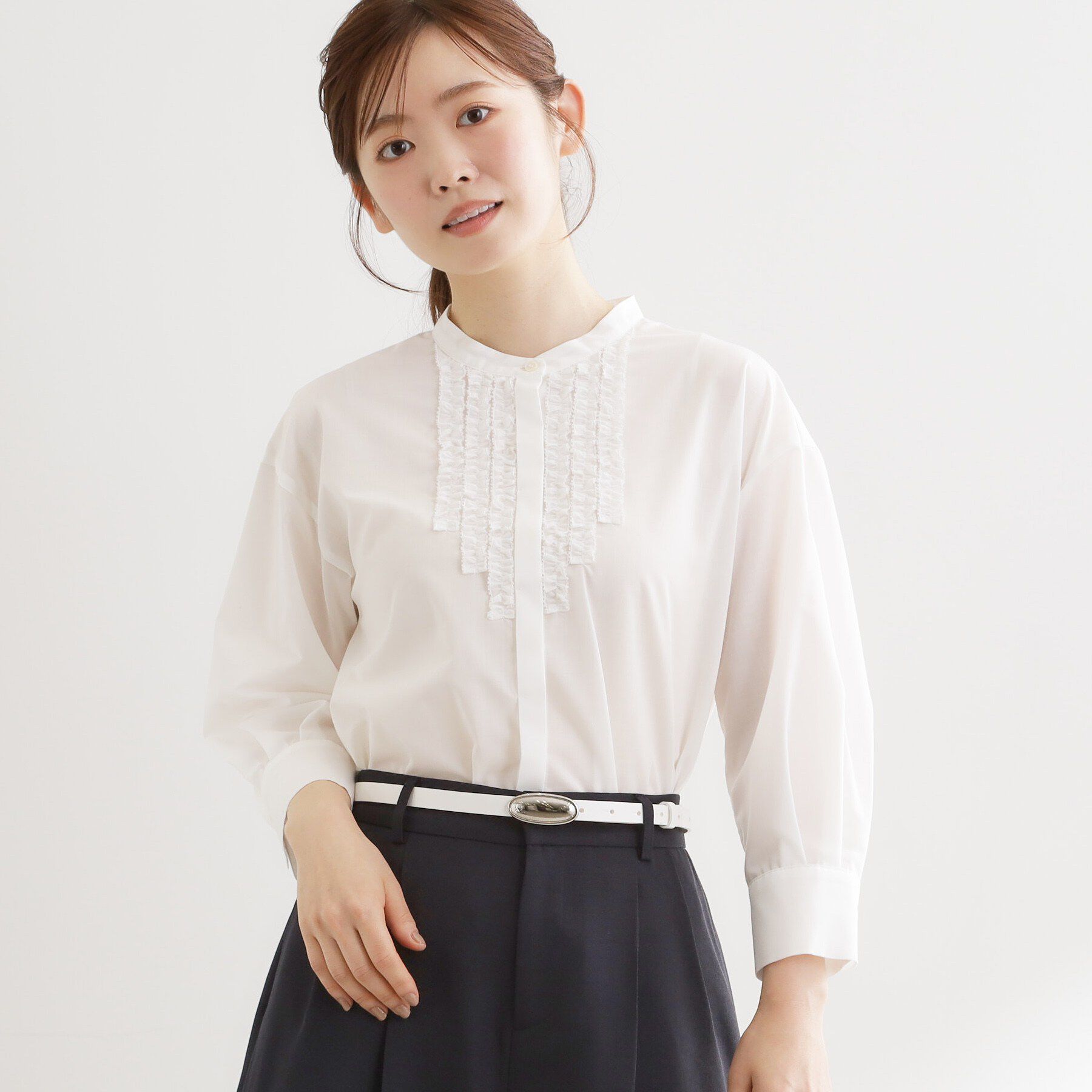 Reflect「【接触冷感】八分袖フロントフリルブラウス」|シャツ・ブラウス|