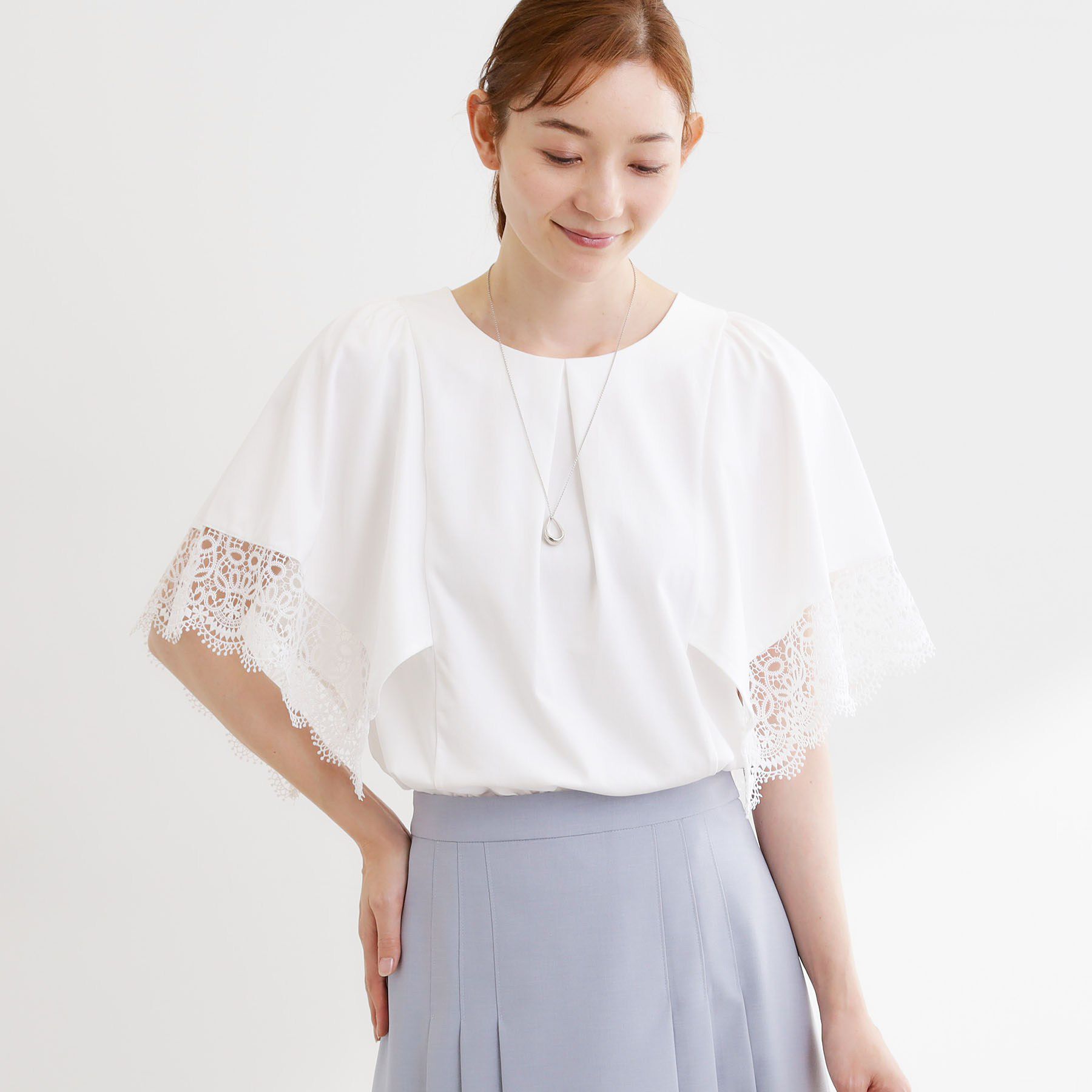 Reflect「【UVカット／接触冷感】レーススリーブジャージカットソー」|Tシャツ・カットソー|ホワイト(001)