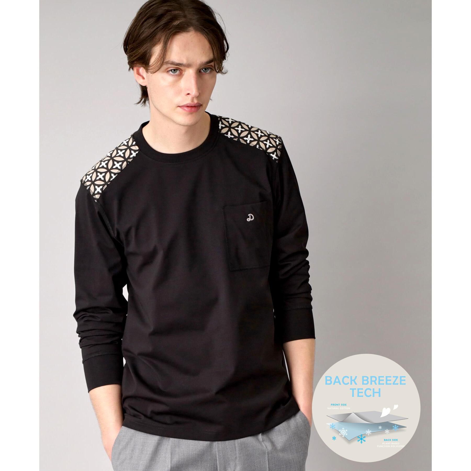 DRESSTERIOR「【接触冷感/UVカット】BACK BREEZE TECH ロングTシャツ」|Tシャツ・カットソー|ブラック(019)