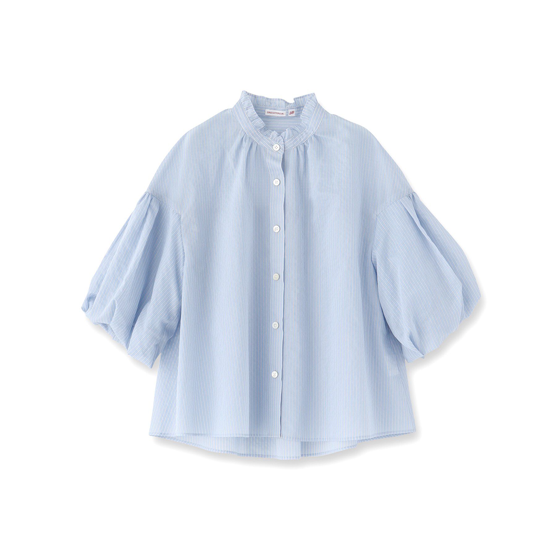 DRESSTERIOR「【1枚で着映え/ウォッシャブル】ストライプスタンドフリルボリュームスリーブブラウス」|シャツ・ブラウス|