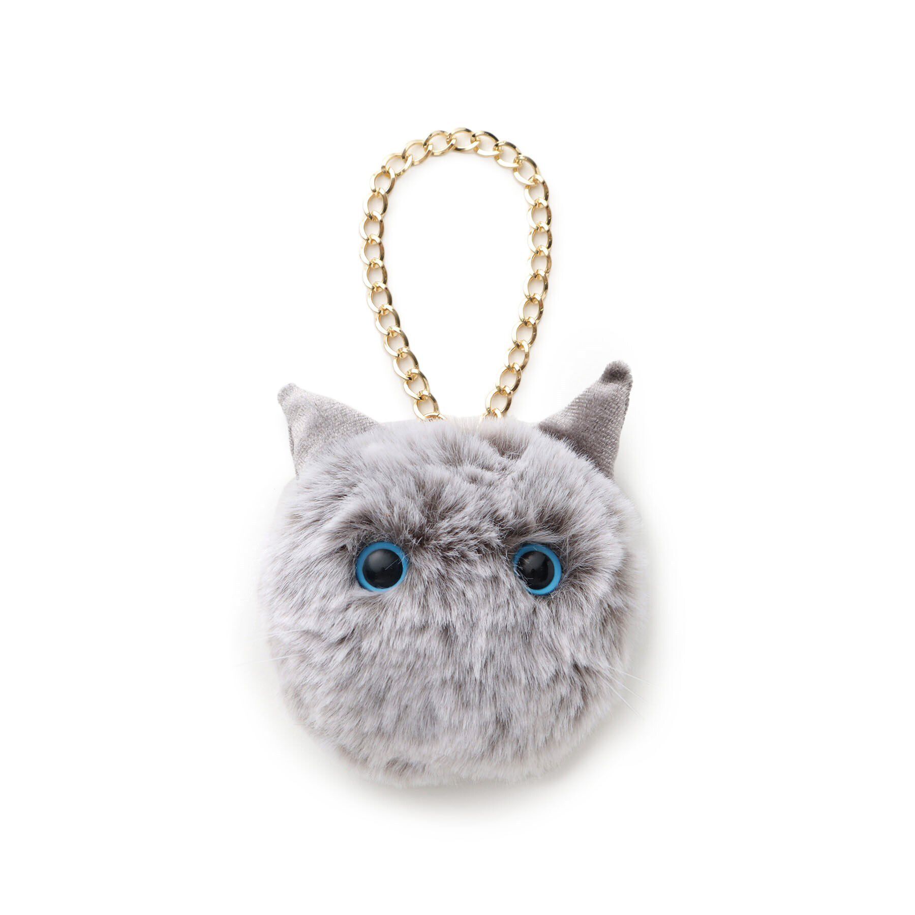 grove「【雑誌掲載】ふわふわネコフェイスバッグチャーム」|キーケース|グレー(012)