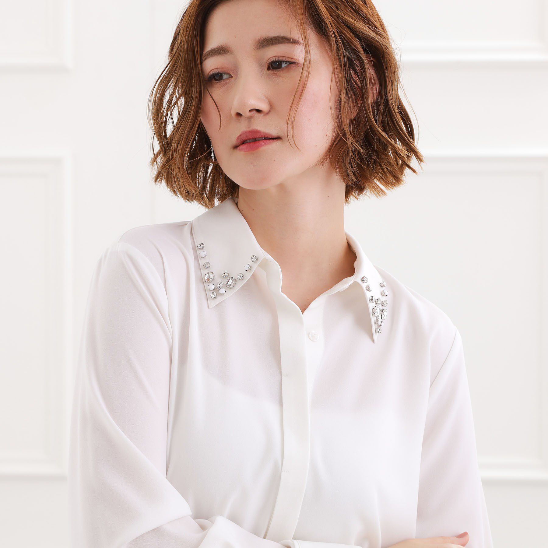 grove「ビジューカラー とろみシャツ」|シャツ・ブラウス|