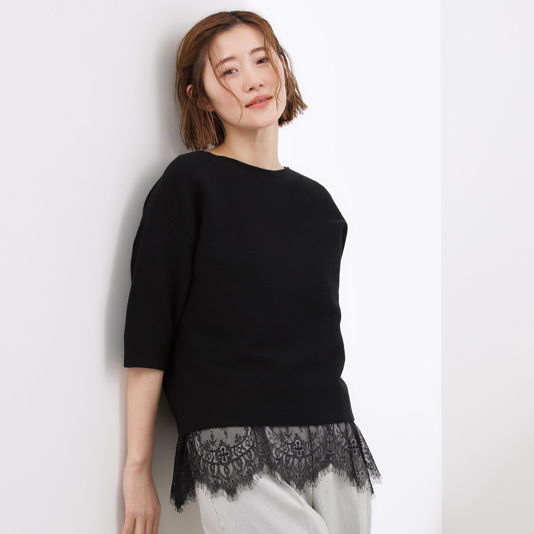 grove「【貴島明日香さん着用／洗濯機で洗える】レイヤードにもおすすめ、軽やかクロップドニット」|ニット・セーター|