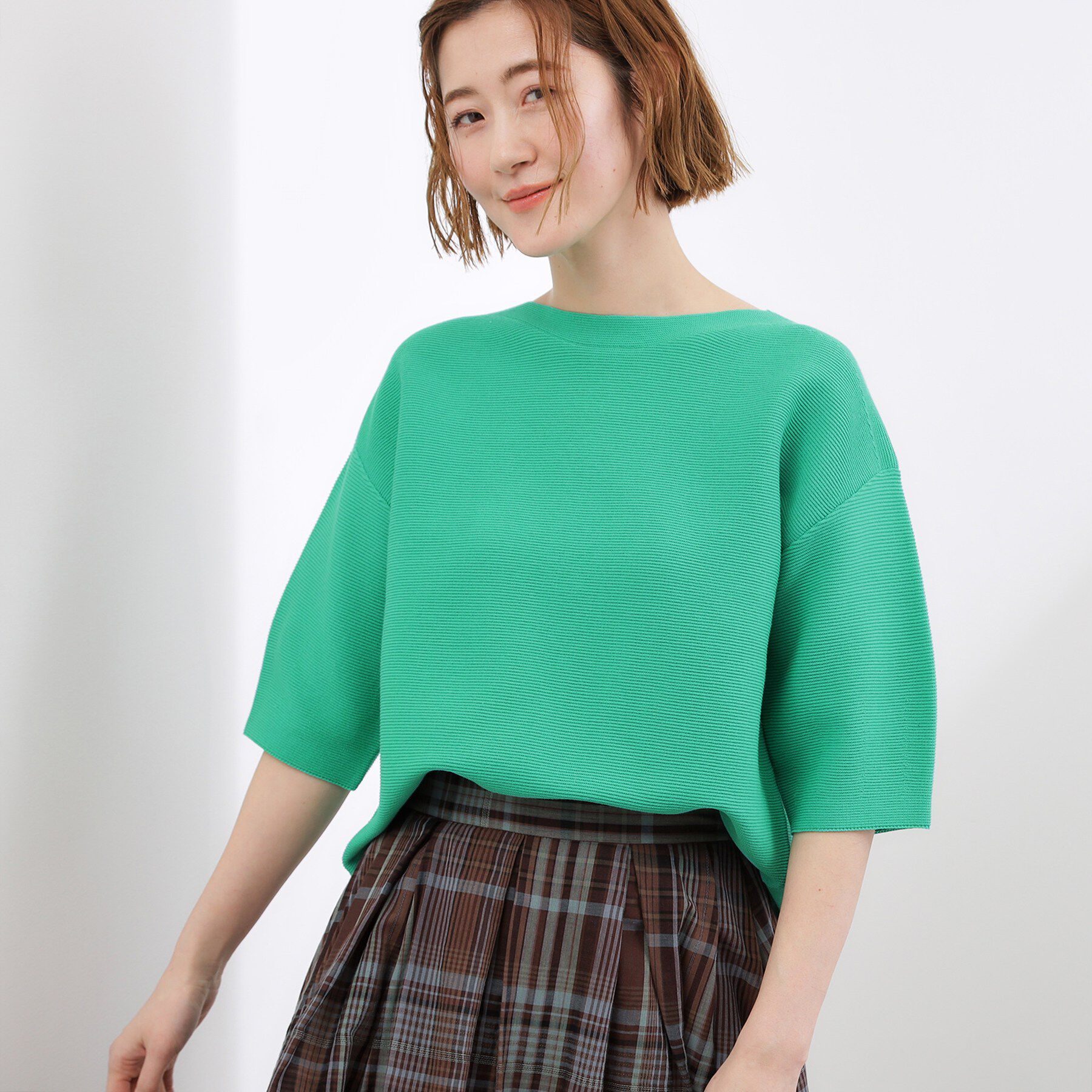 grove「【貴島明日香さん着用／洗濯機で洗える】レイヤードにもおすすめ、軽やかクロップドニット」|ニット・セーター|グリーン(022)