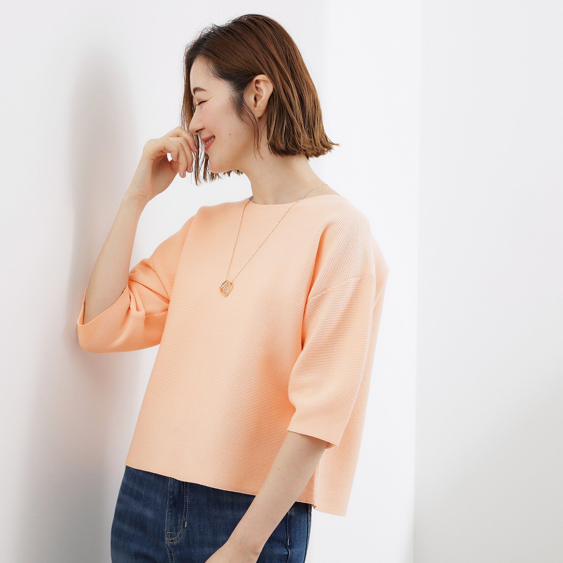 grove「【貴島明日香さん着用／洗濯機で洗える】レイヤードにもおすすめ、軽やかクロップドニット」|ニット・セーター|ライトピンク(070