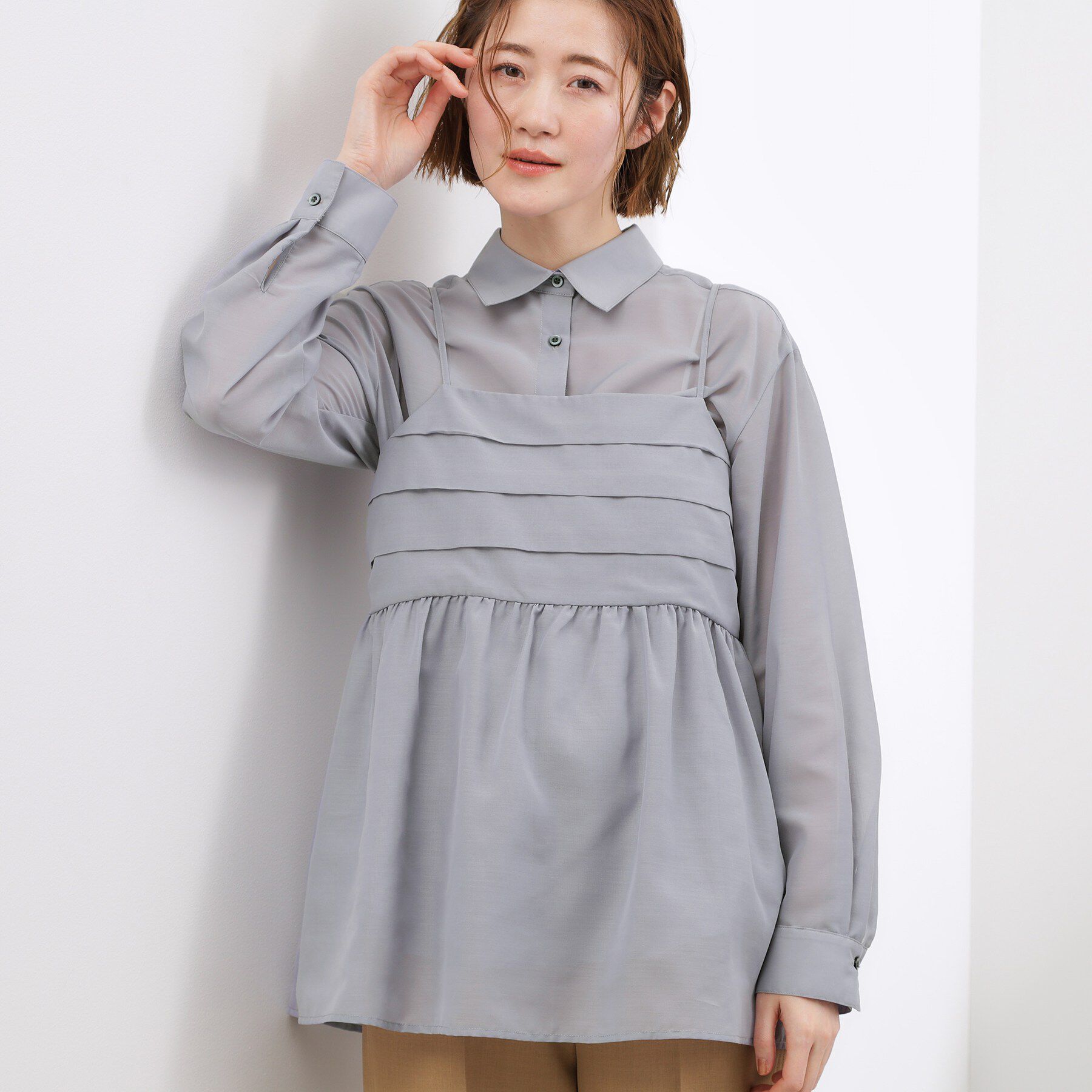 grove「【2点SET】今どきシアーシャツ＆キャミセット」|シャツ・ブラウス|ライトグレー(011