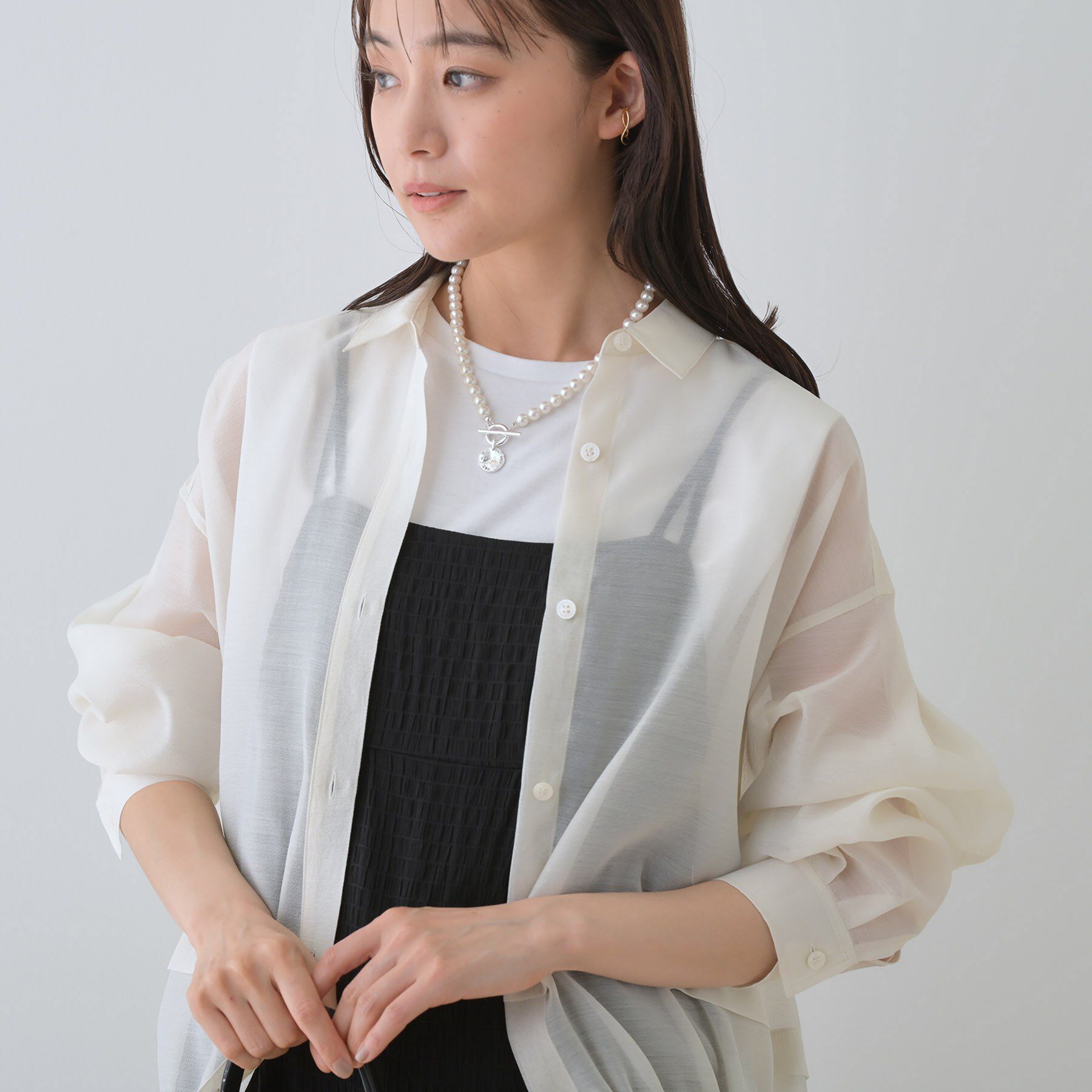 INDIVI「【洗える／ドロスト付】トレンドシアーシャツ」|シャツ・ブラウス|アイボリー(004)