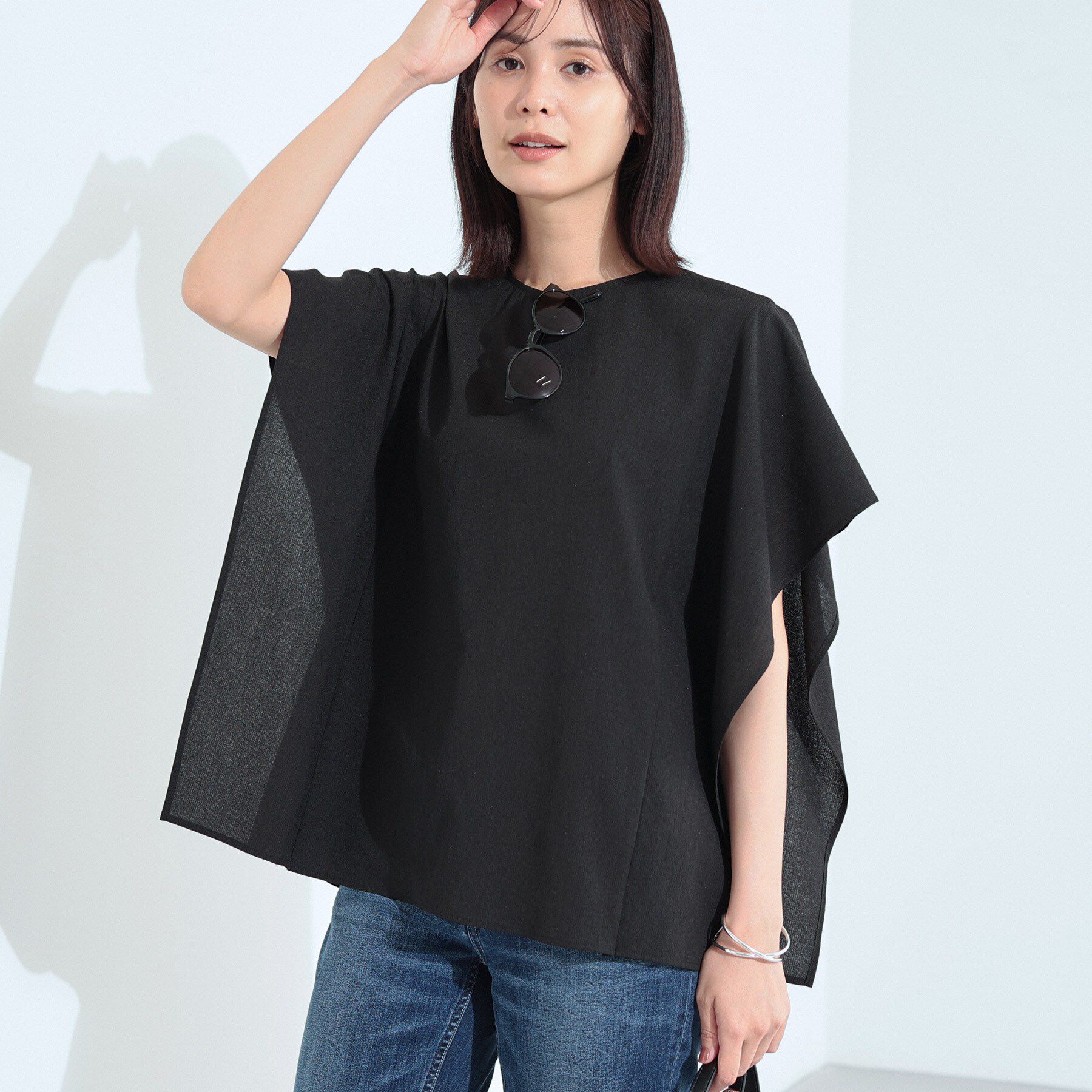 INDIVI「【体型カバー】スクエアブラウス」|シャツ・ブラウス|ブラック(019)