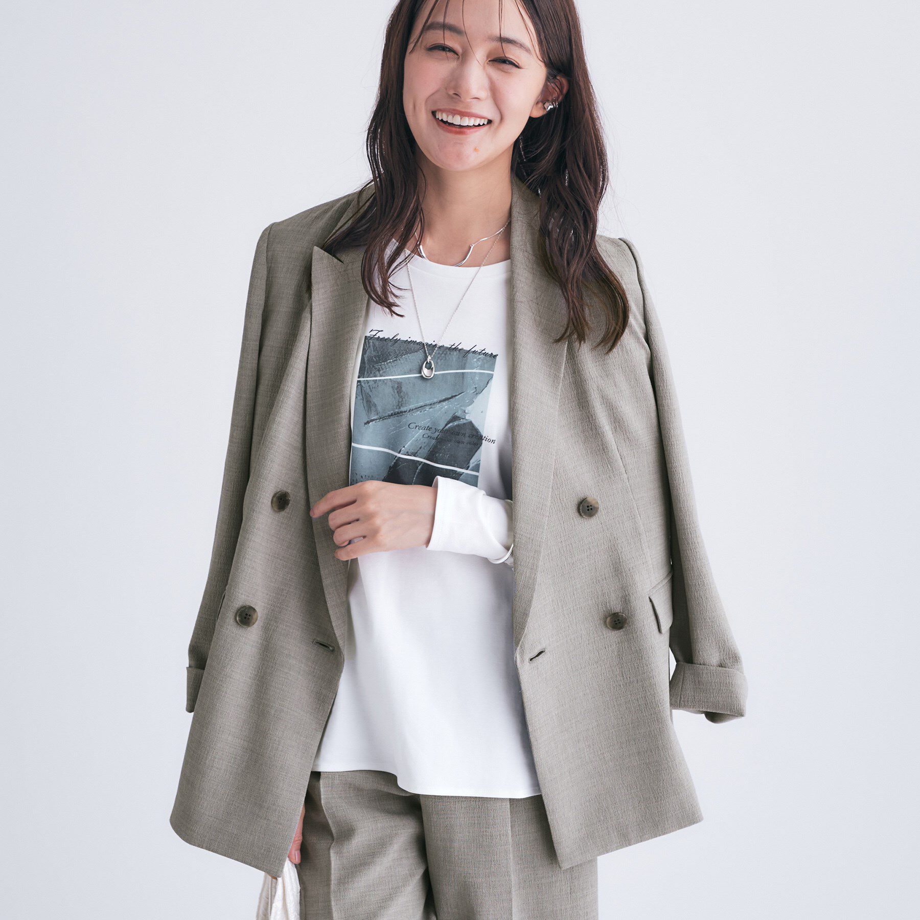 INDIVI「【洗える／セットアップ可能】凹凸ストレッチ素材ダブルジャケット」|テーラードジャケット|