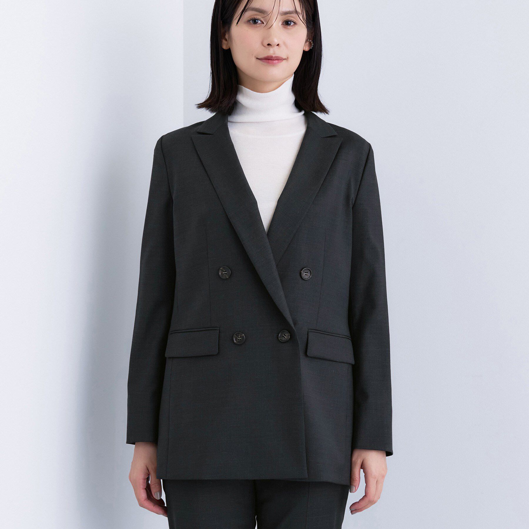 INDIVI「【日本製／スーツ／通勤】シルクウールストレッチ ダブルジャケット」|テーラードジャケット|