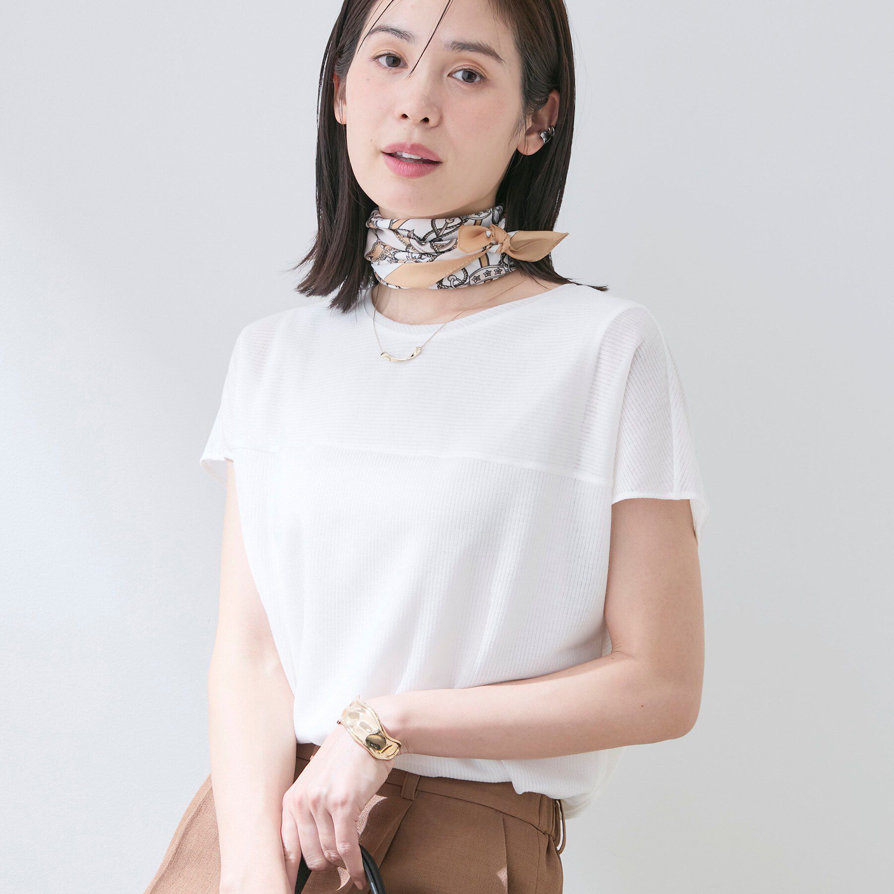 INDIVI「【洗える／アンサンブル可能】シアースストライプトップス」|Tシャツ・カットソー|ホワイト(001)