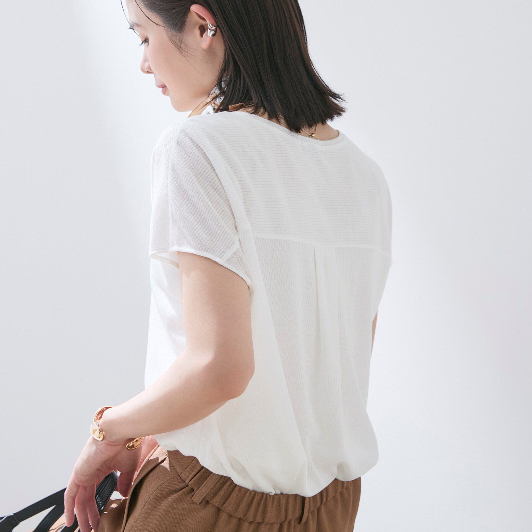 INDIVI「【洗える／アンサンブル可能】シアースストライプトップス」|Tシャツ・カットソー|