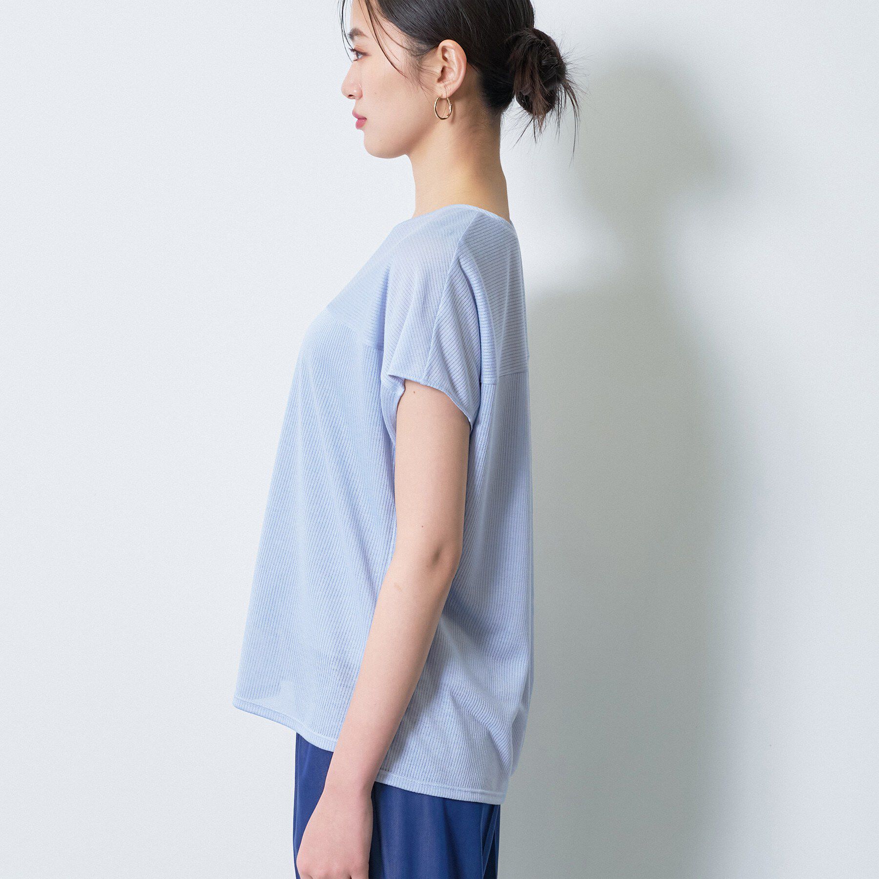 INDIVI「【洗える／アンサンブル可能】シアースストライプトップス」|Tシャツ・カットソー|