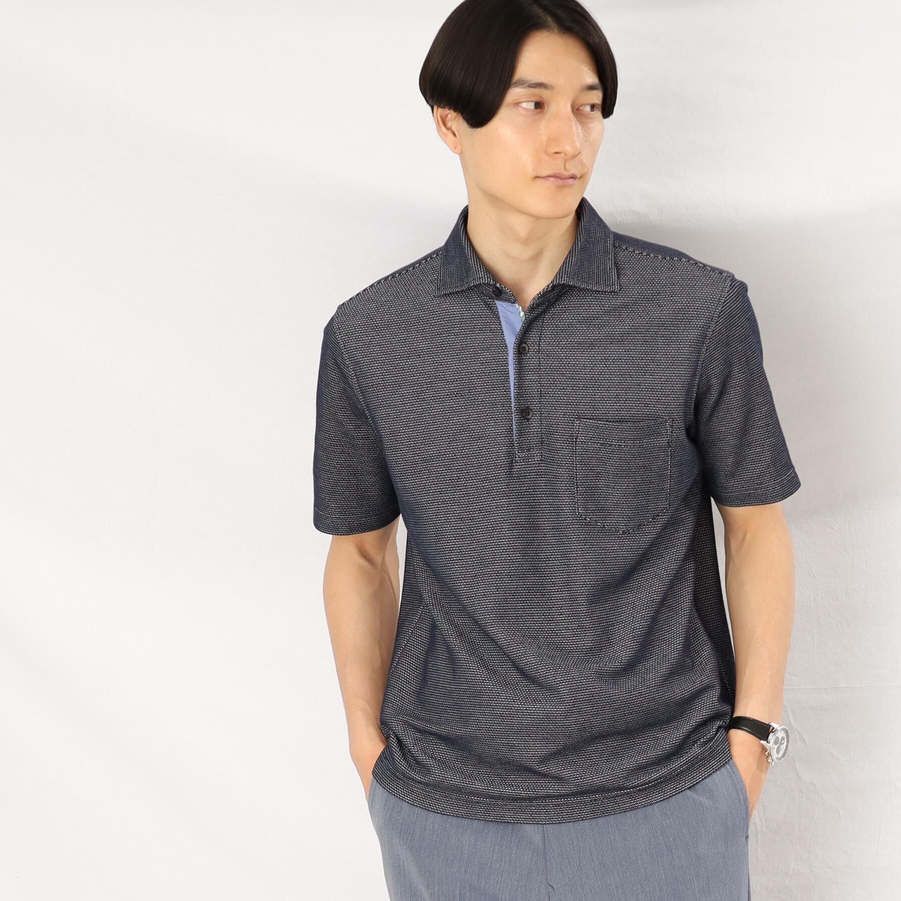 TAKEO KIKUCHI「【抗菌防臭】ハニカムメランジ ポロシャツ ベーシックカラー」|ポロシャツ|ネイビー(093)