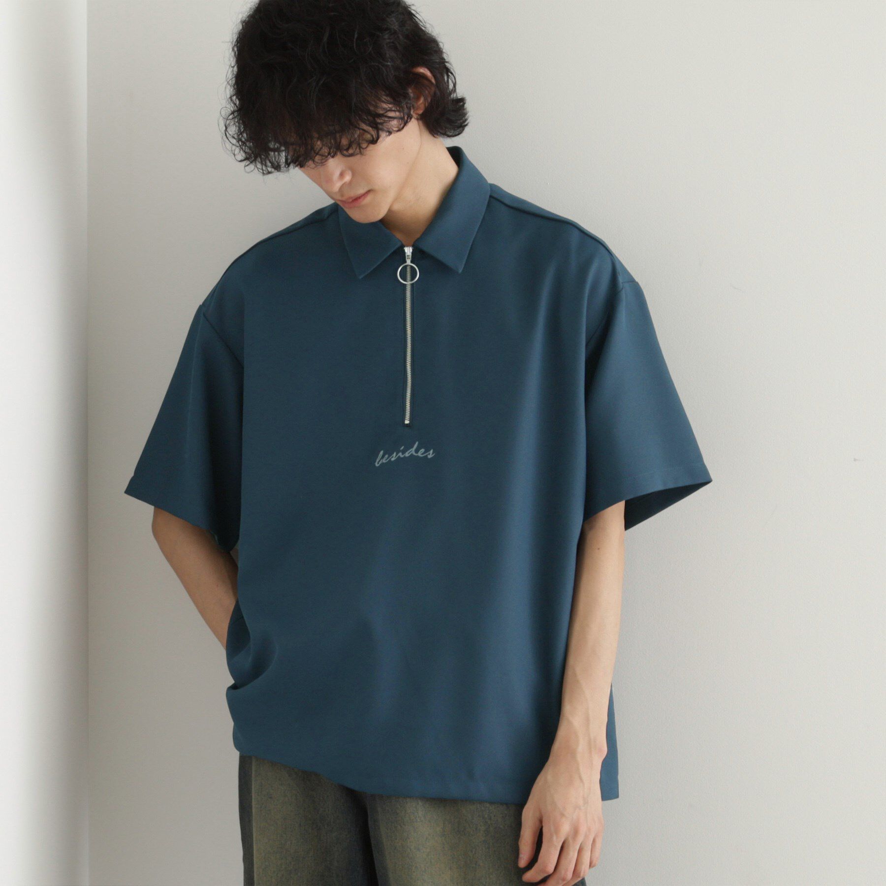 tk.TAKEO KIKUCHI「エンブロハーフジップシャツ」|シャツ・ブラウス|ブルー(093)