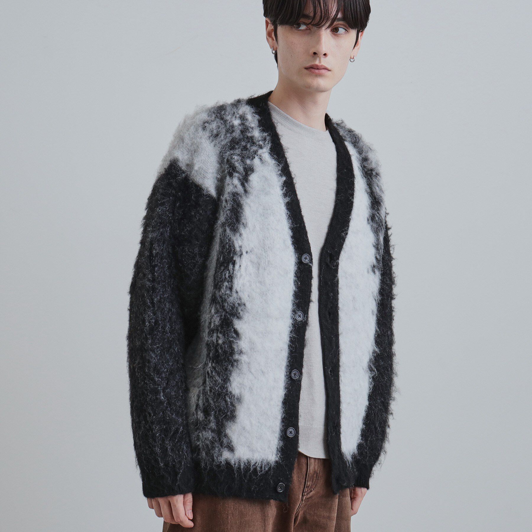 tk.TAKEO KIKUCHI「ボールドストライプシャギーニットVカーディガン」|カーディガン|