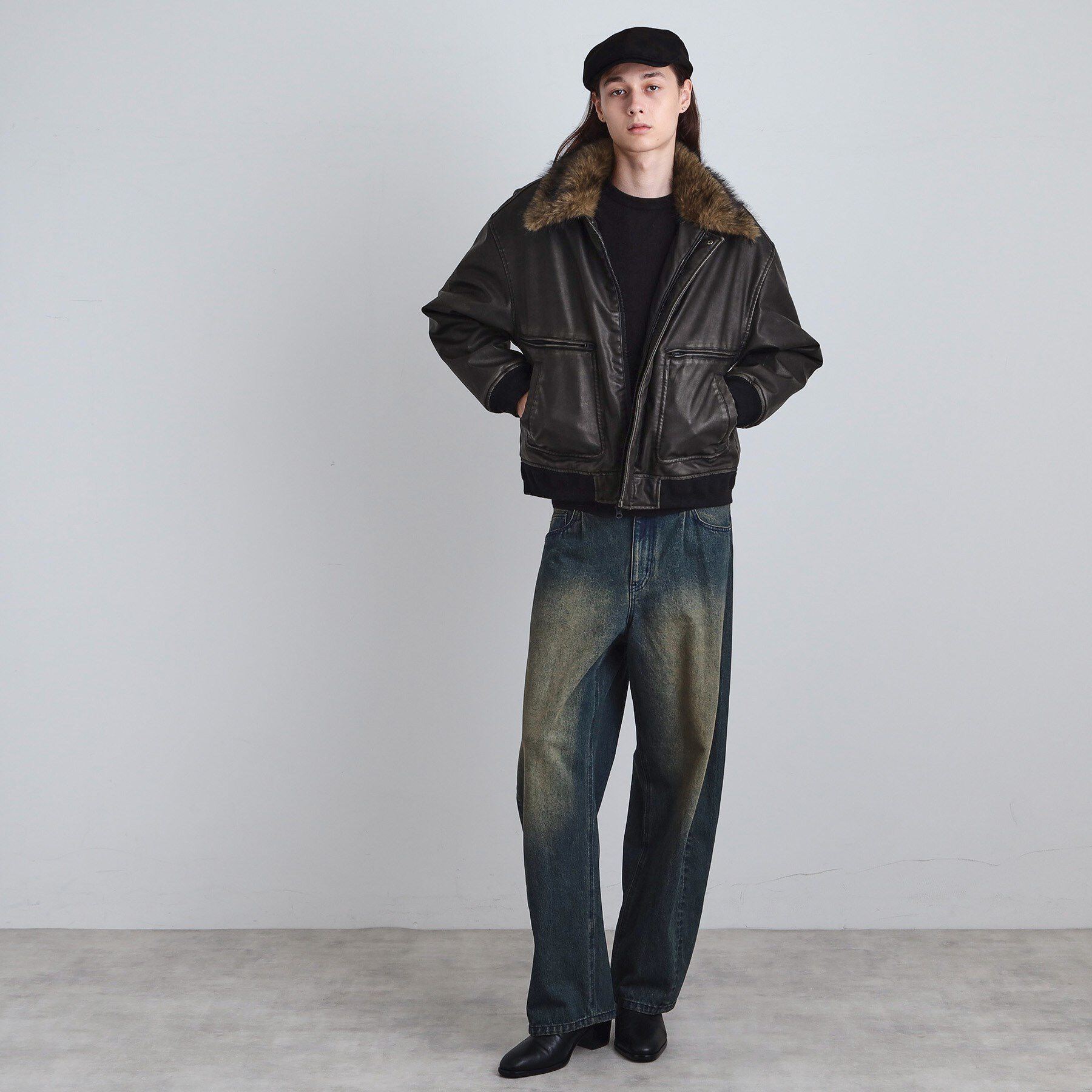 tk.TAKEO KIKUCHI「ヴィンテージライク衿フェイクファーブルゾン」|ブルゾン・スタジャン|