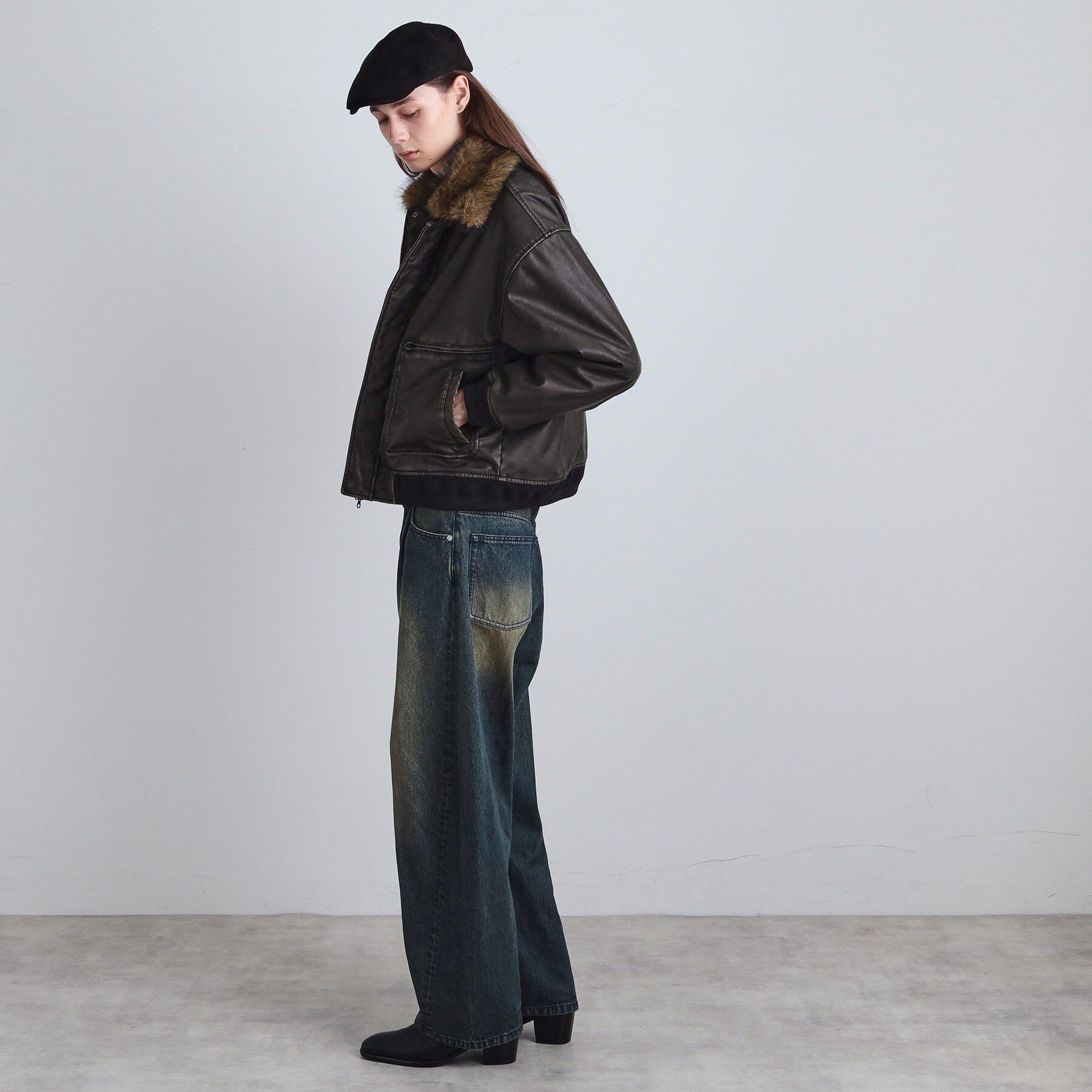 tk.TAKEO KIKUCHI「ヴィンテージライク衿フェイクファーブルゾン」|ブルゾン・スタジャン|