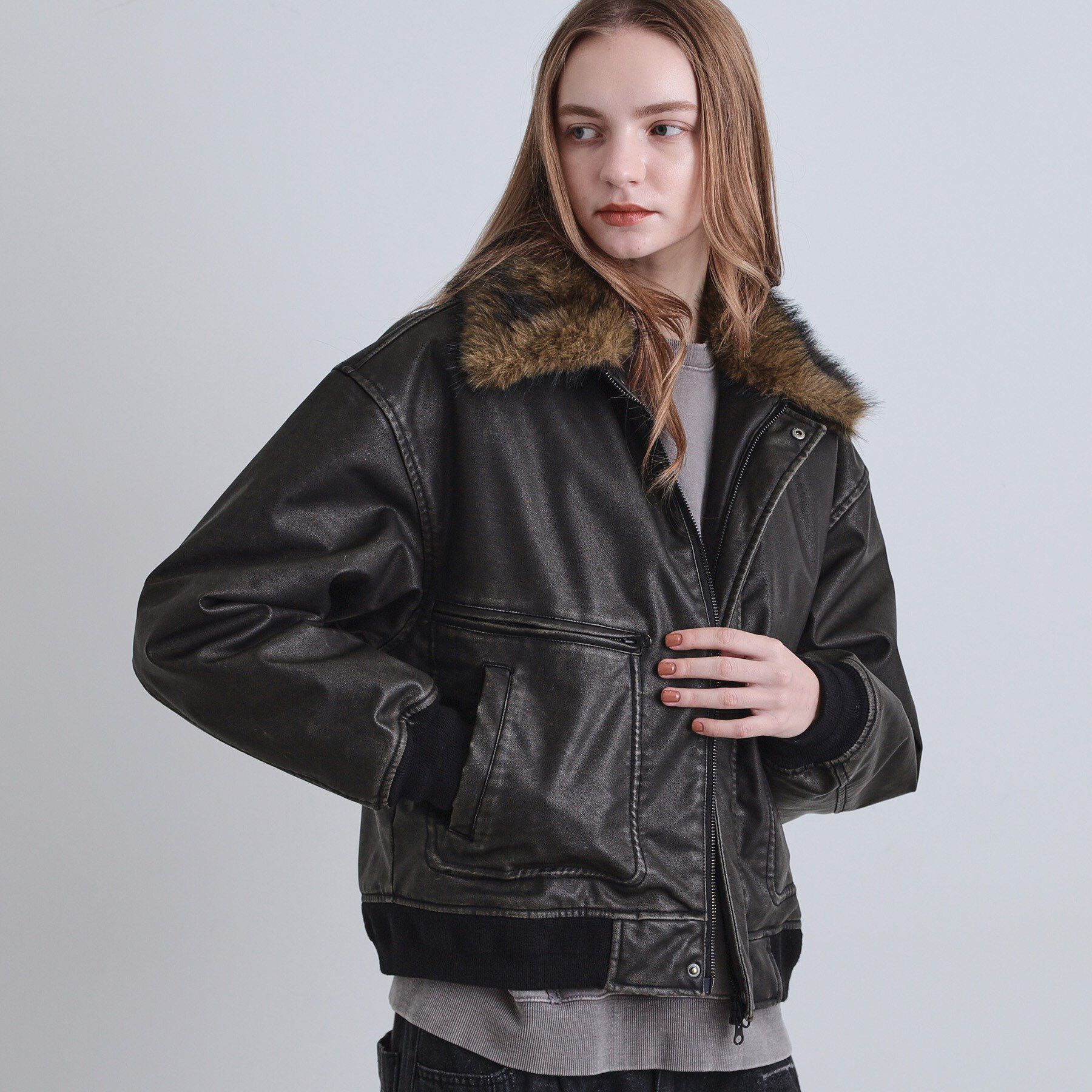 tk.TAKEO KIKUCHI「ヴィンテージライク衿フェイクファーブルゾン」|ブルゾン・スタジャン|