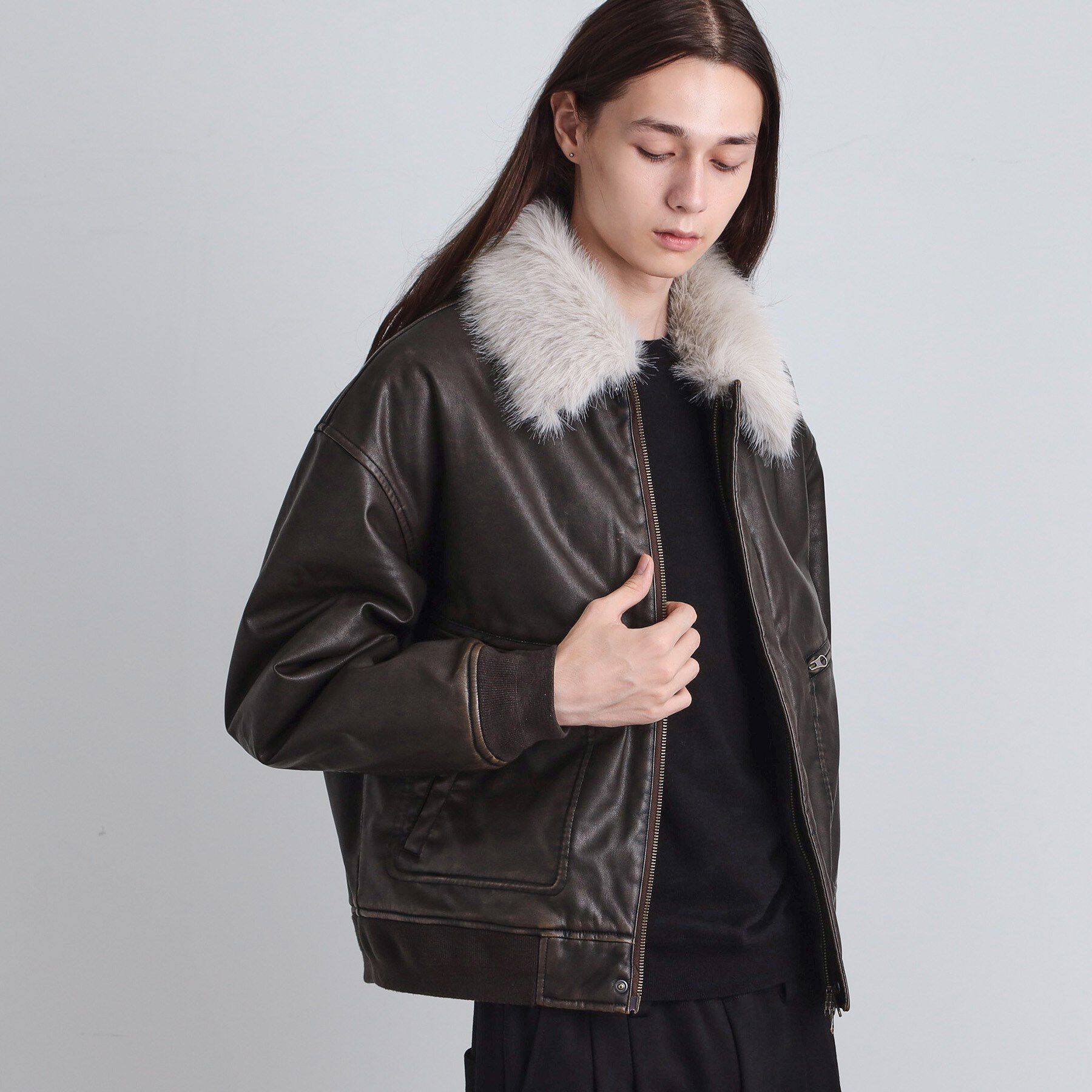 tk.TAKEO KIKUCHI「ヴィンテージライク衿フェイクファーブルゾン」|ブルゾン・スタジャン|