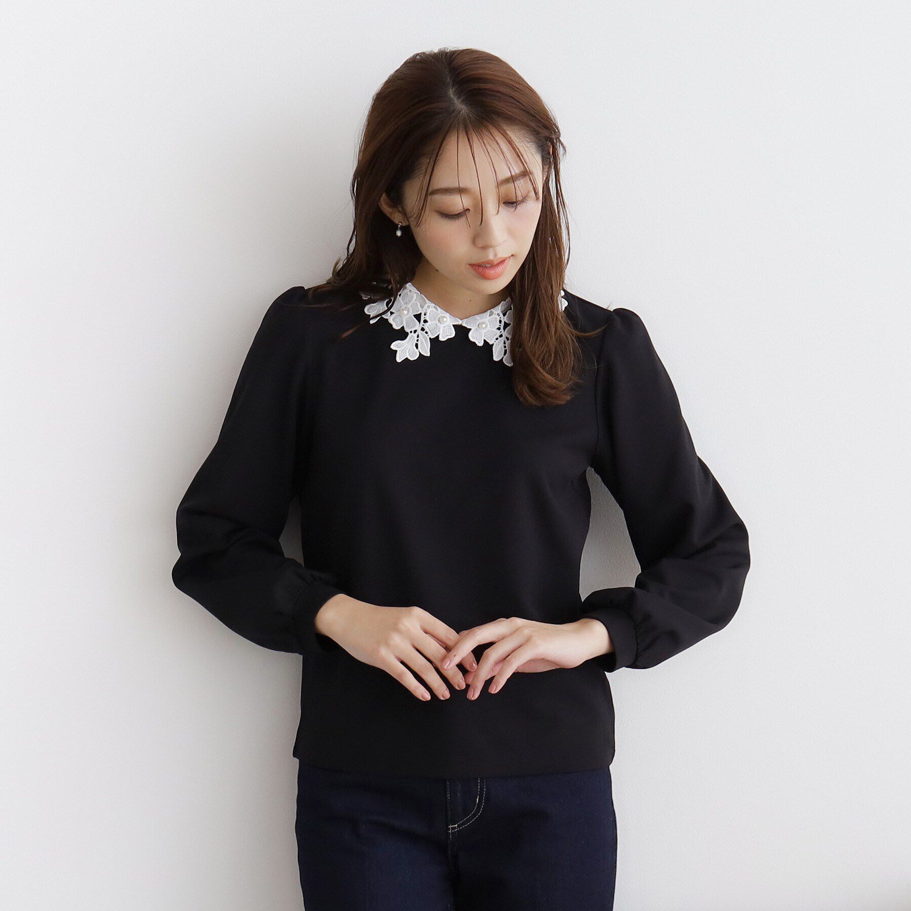 index「衿取り外し２WAY フラワーカラートップス【洗濯機洗い可/ストレッチ】」|シャツ・ブラウス|