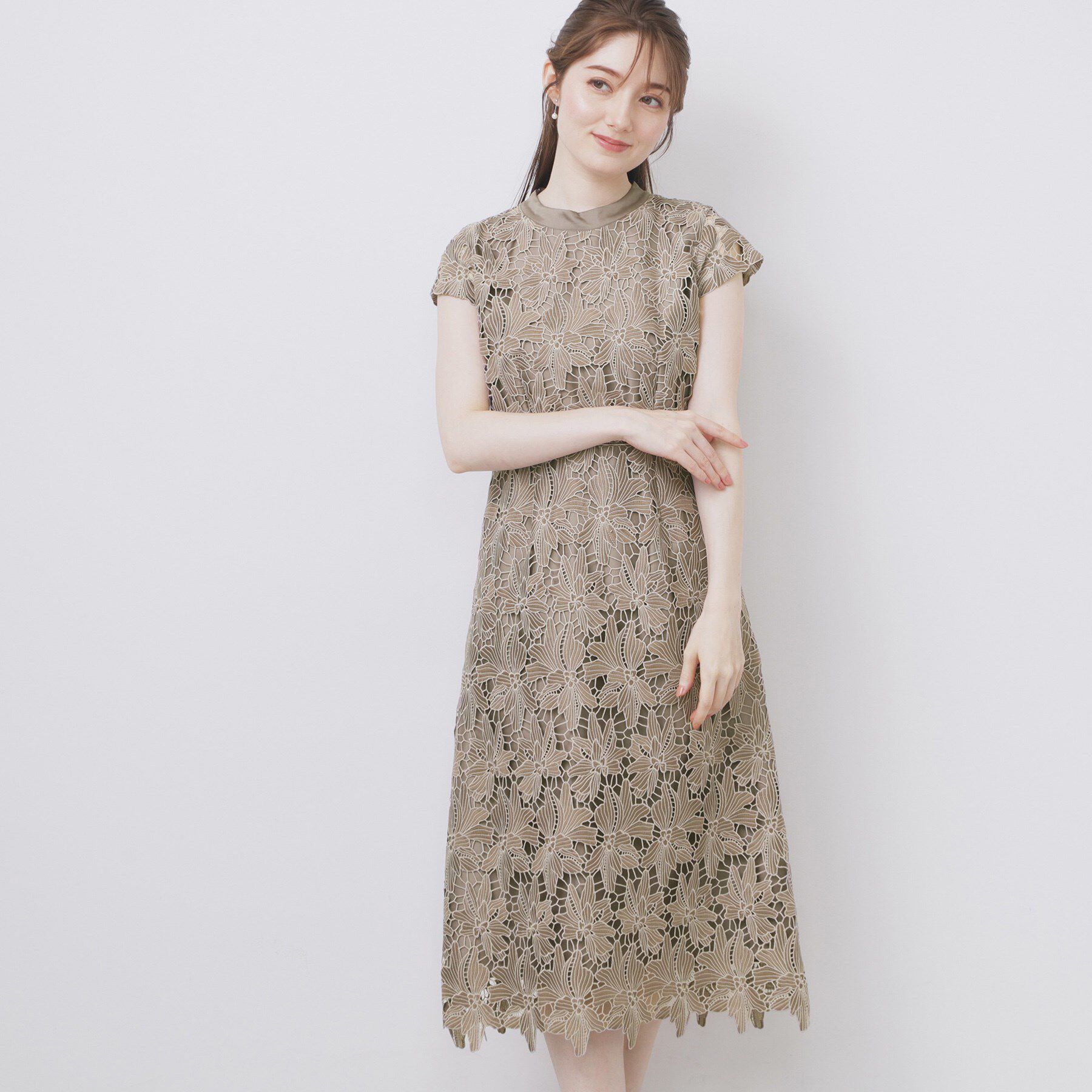 index「バイカラーレースワンピース【洗濯機洗い可】」|ワンピース|モカブラウン(042