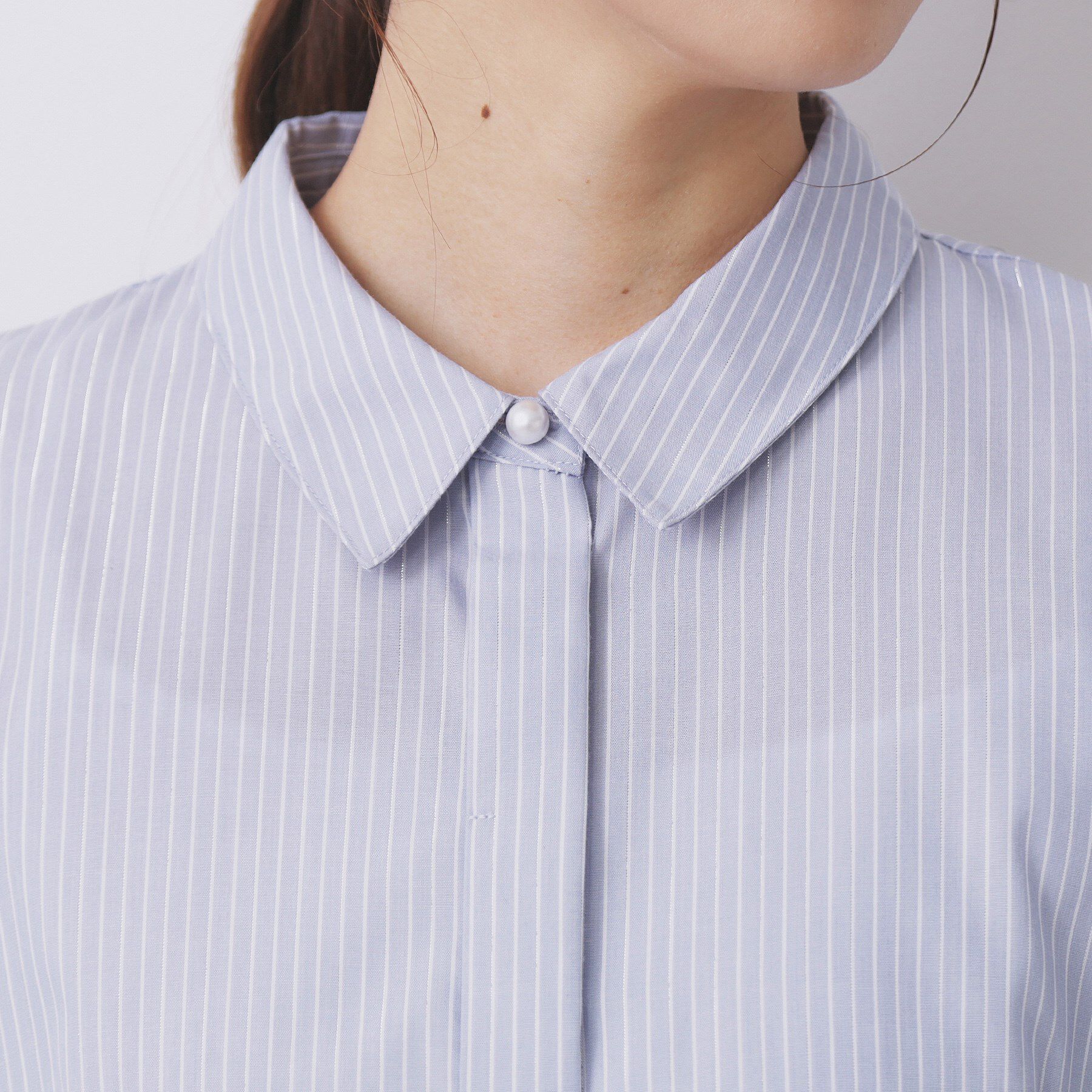 index「ラメストライプ衿付きペプラムブラウス【洗濯機OK/イージーアイロン/防シワ】《6col》」|シャツ・ブラウス|