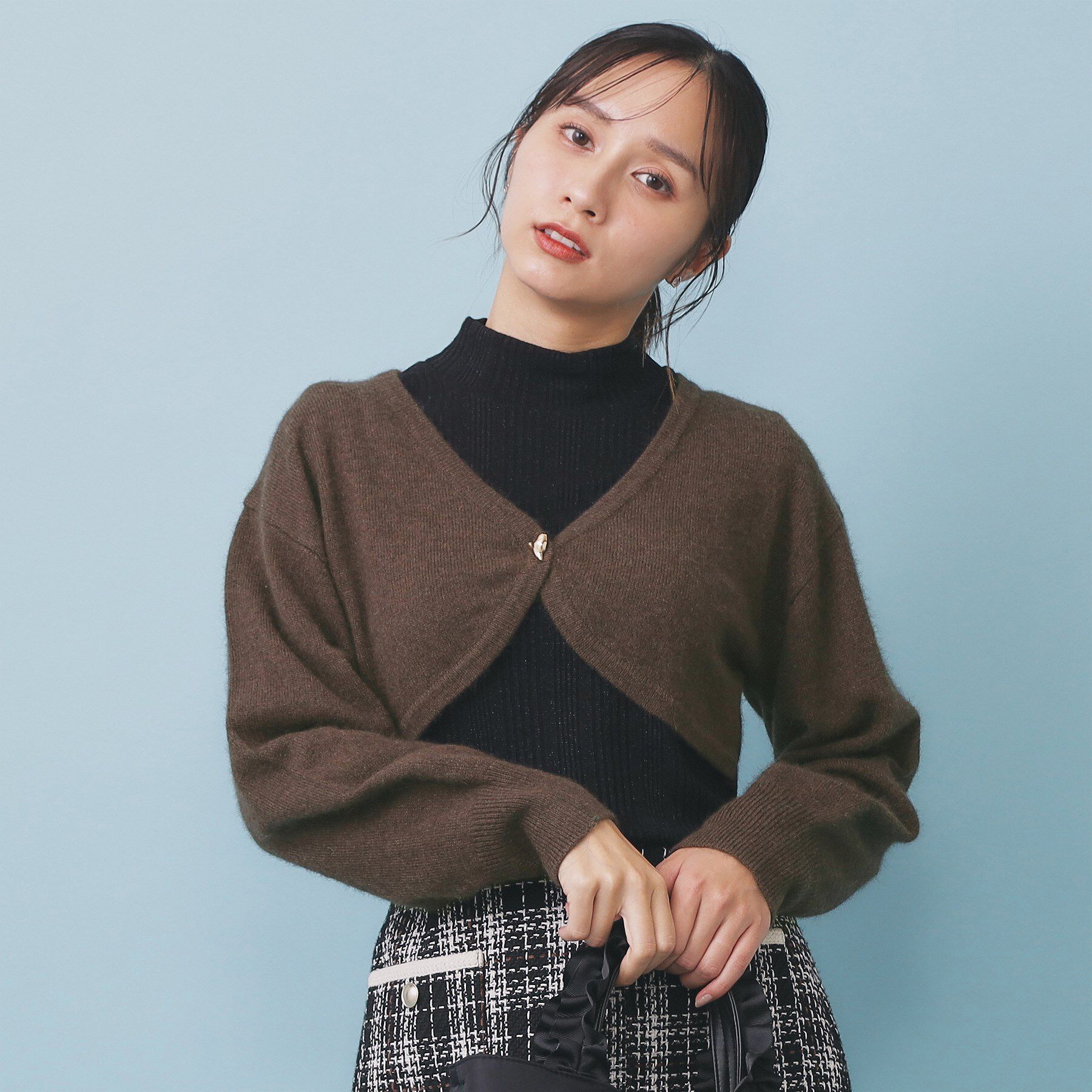 index「ハート釦ニットボレロ/アンサンブル対応【洗える】」|カーディガン|ブラウン(044)