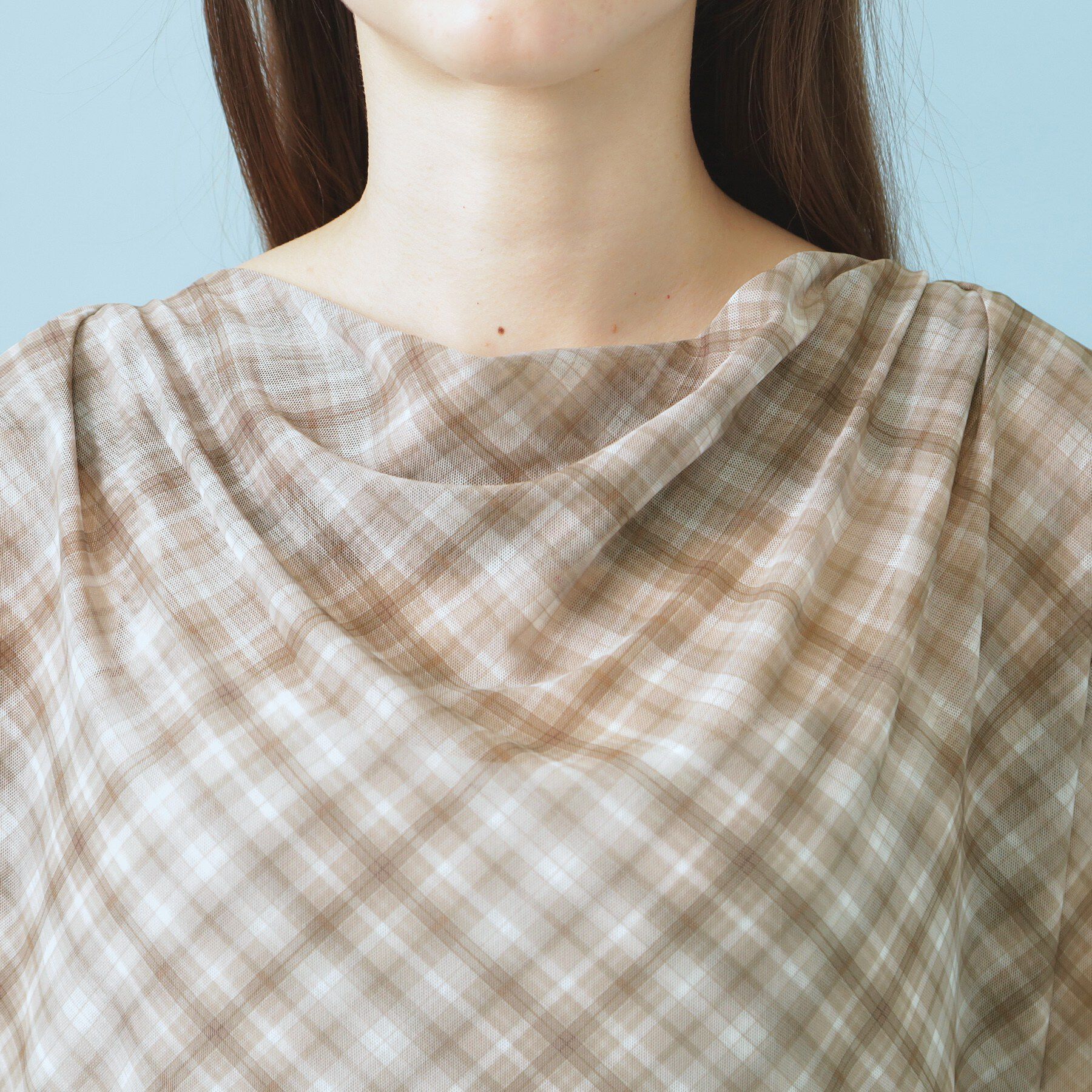 index「シアーチェックドレープネックトップス【洗濯機OK】」|Tシャツ・カットソー|