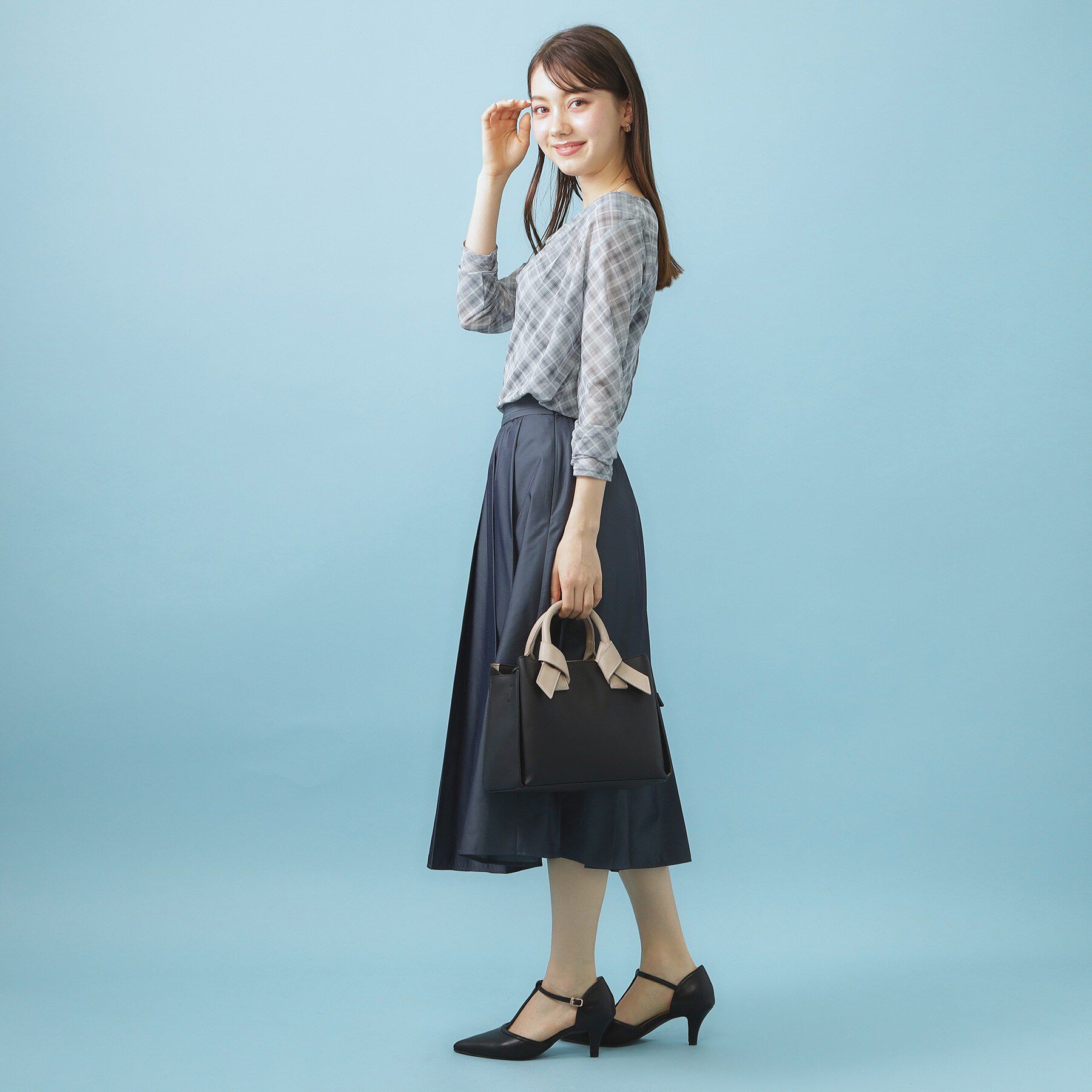 index「シアーチェックドレープネックトップス【洗濯機OK】」|Tシャツ・カットソー|