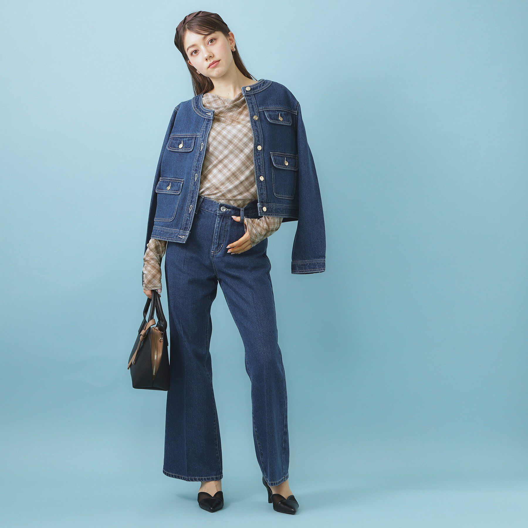 index「シアーチェックドレープネックトップス【洗濯機OK】」|Tシャツ・カットソー|