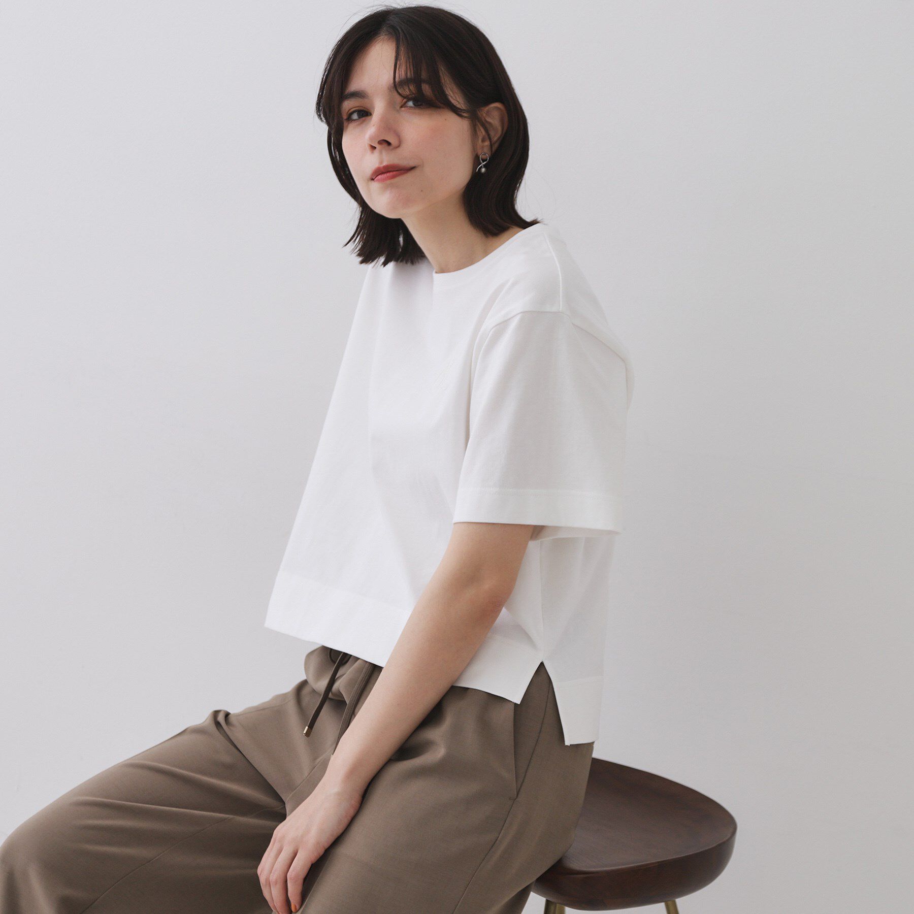 OPAQUE.CLIP「刺繍ロゴワイドシルエットTシャツ【洗濯機洗い可】」|Tシャツ・カットソー|