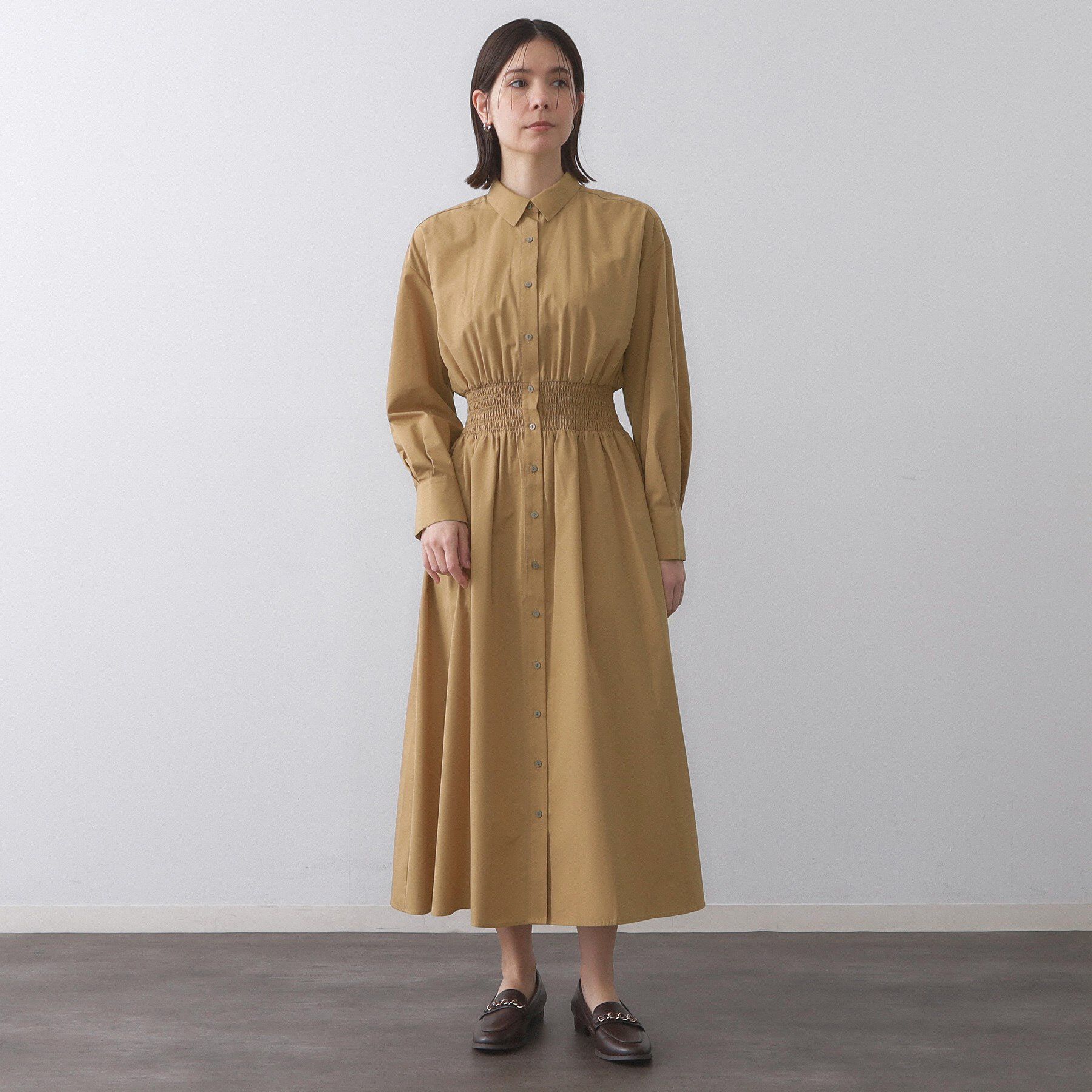 OPAQUE.CLIP「シャーリングフィット＆フレアシャツワンピース【洗濯機洗い可】」|ワンピース|