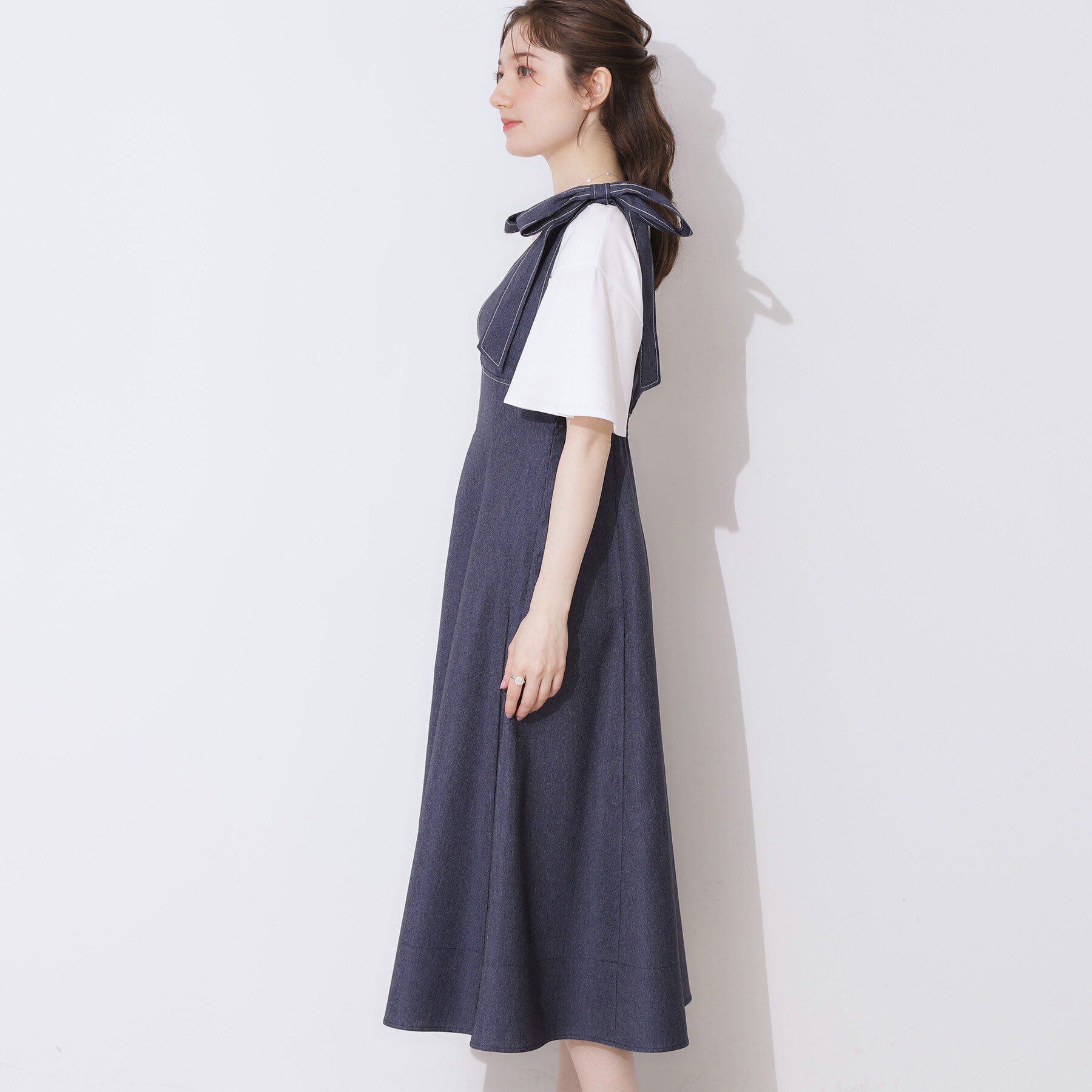 Couture broach「デニムライク肩リボンワンピース」|ワンピース|
